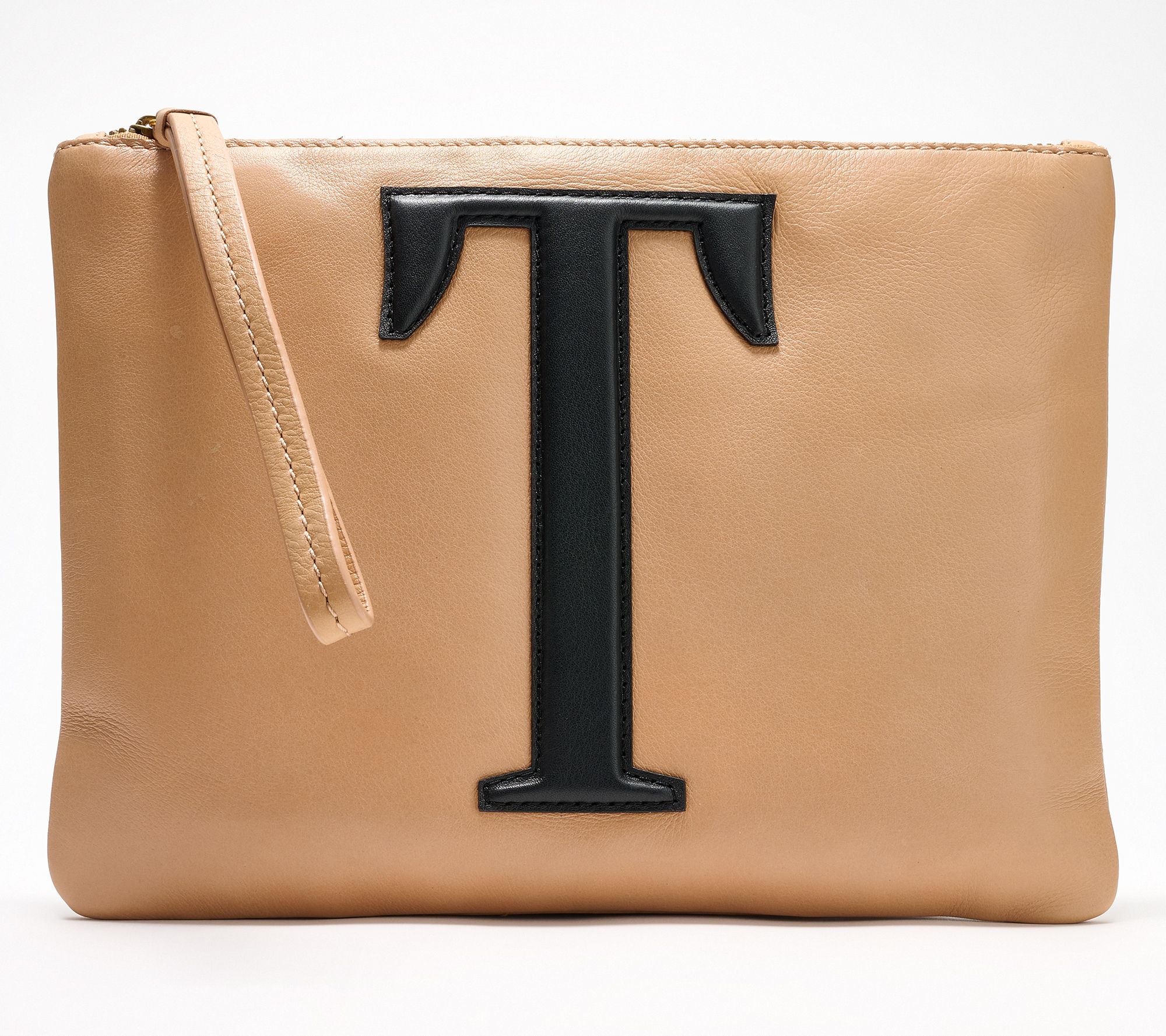 American Leather Co. Dover Leather Monogram Wristlet Pouch
