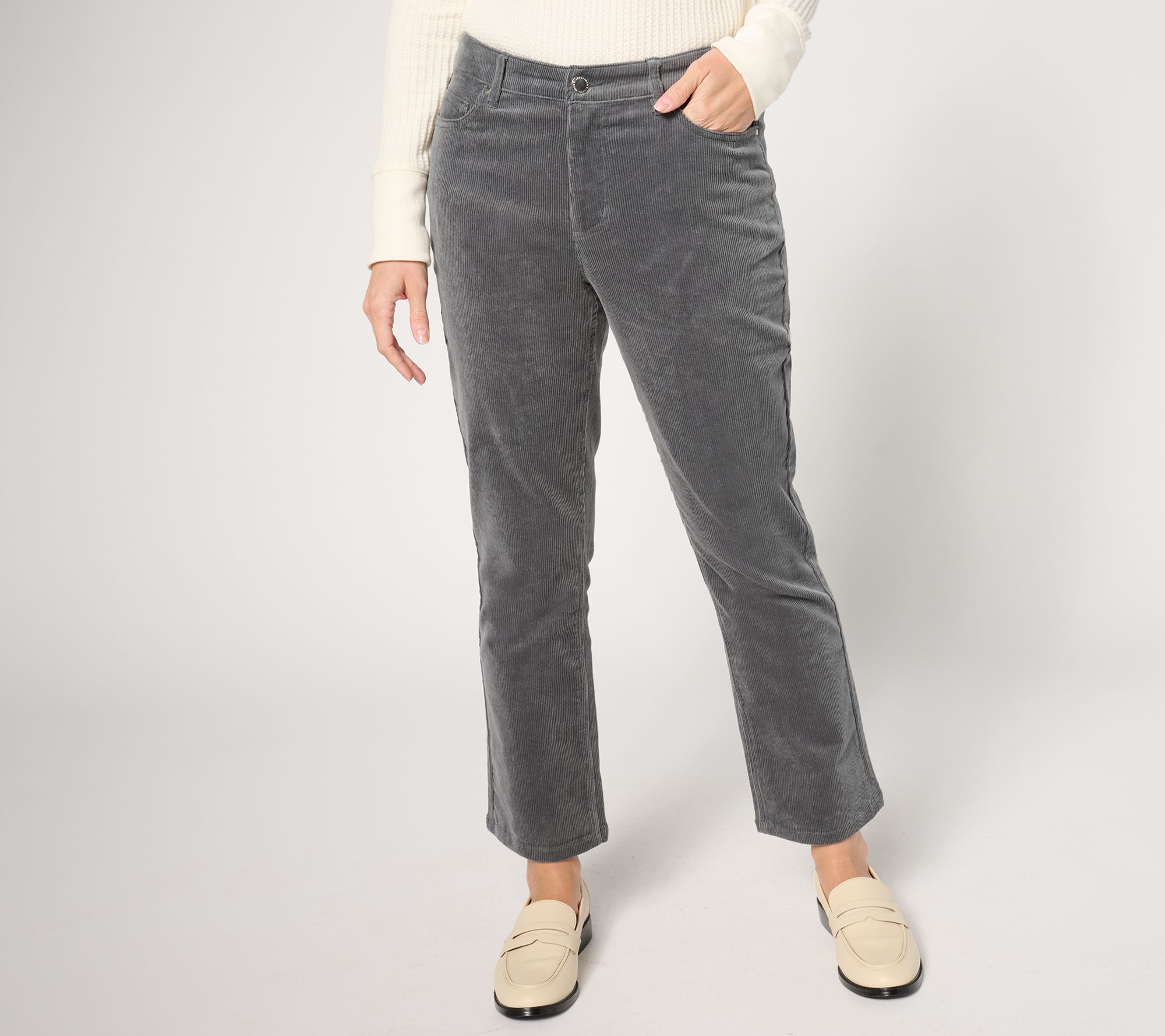 "As Is" Joan Rivers Regular Stretch Corduroy 5 Pkt Flare Pants