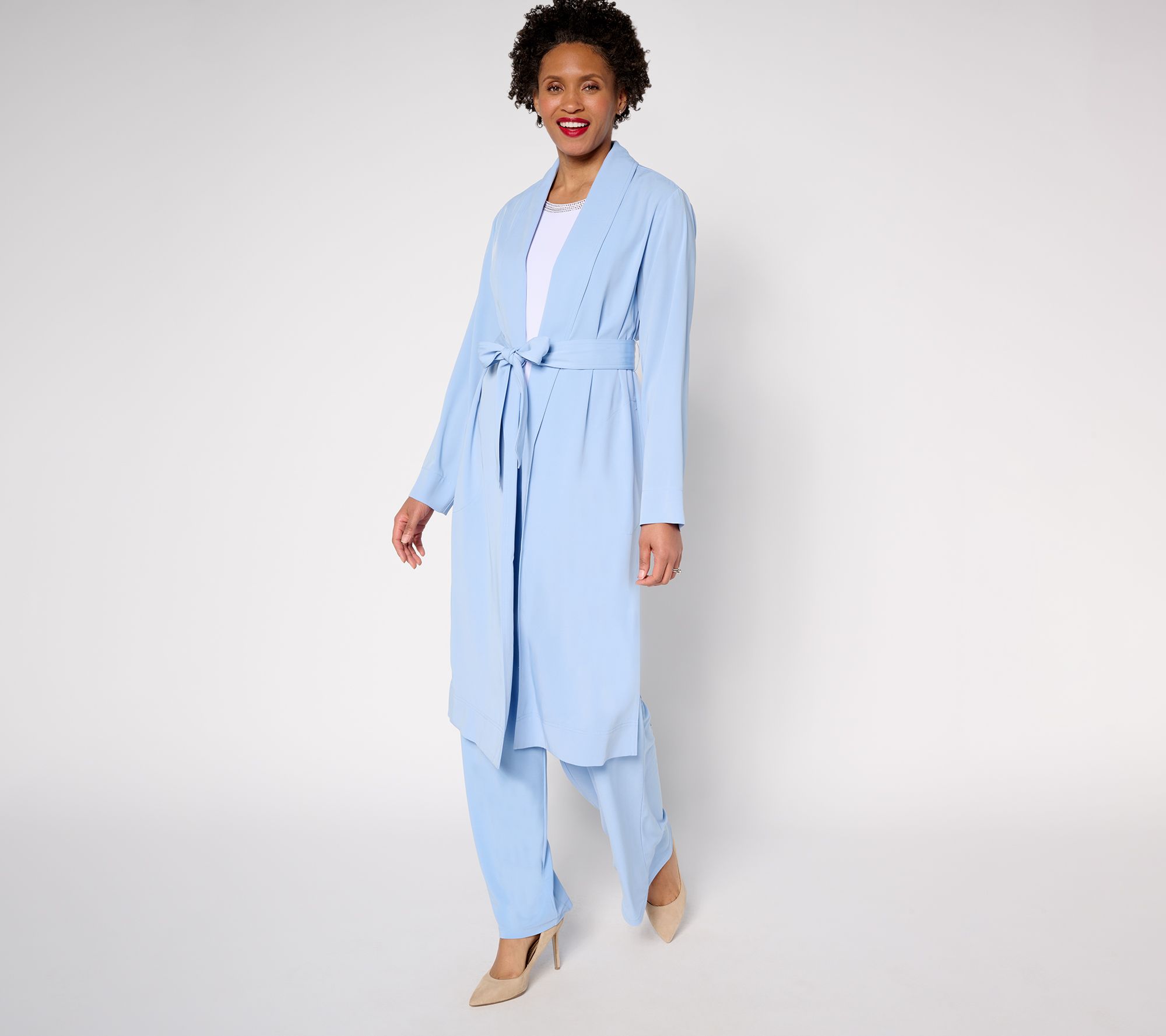"As Is" Dennis Basso Petite Soft Wash Woven Topper with Self Belt