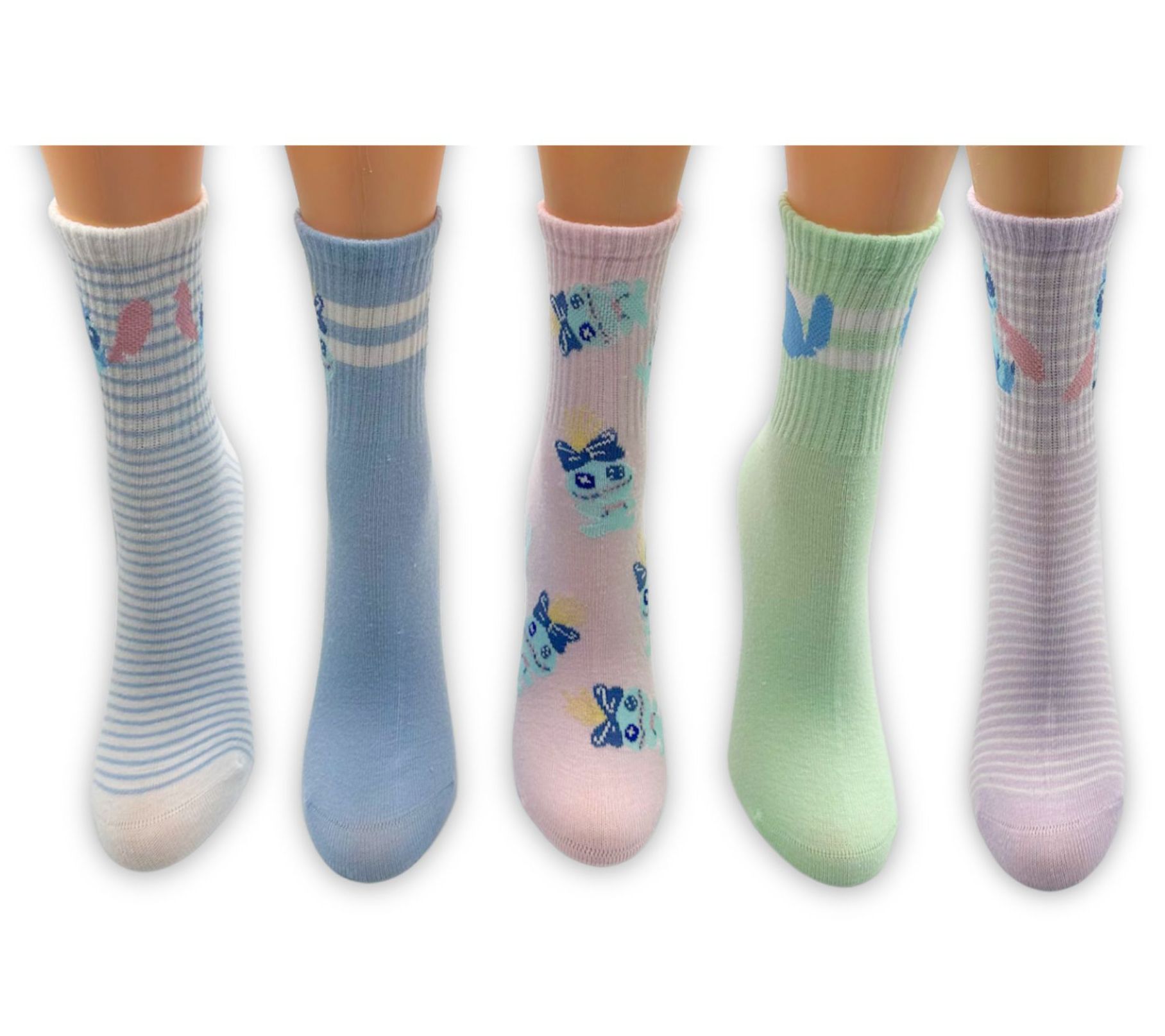 Disney Ladies' Set of 5 Lilo & Stitch Quarter Crew Socks