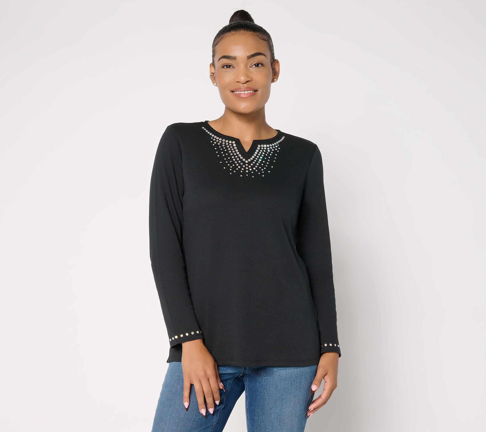 Quacker Factory Denim and Diamonds Long Sleeve Top