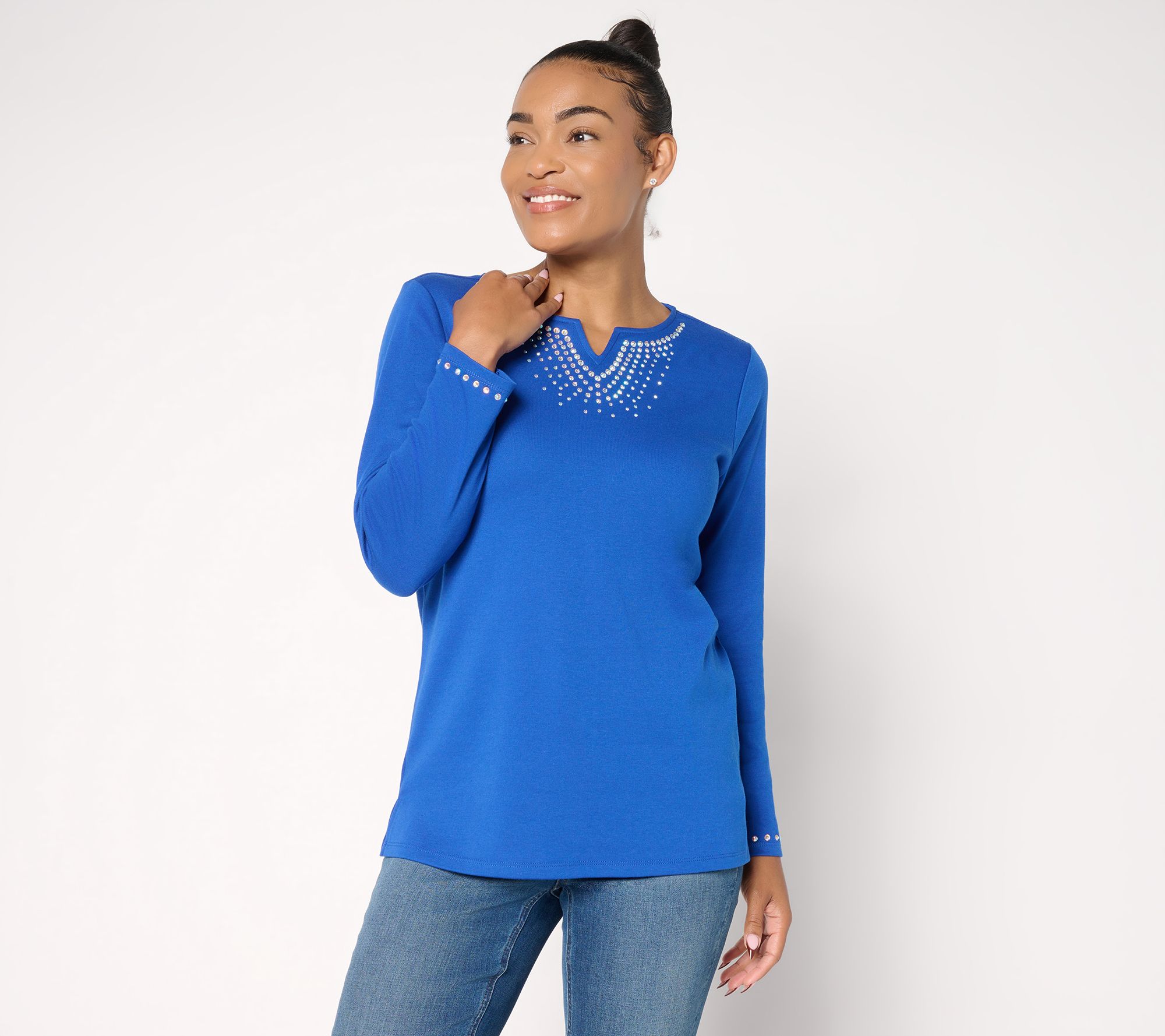 Quacker Factory Denim and Diamonds Long Sleeve Top