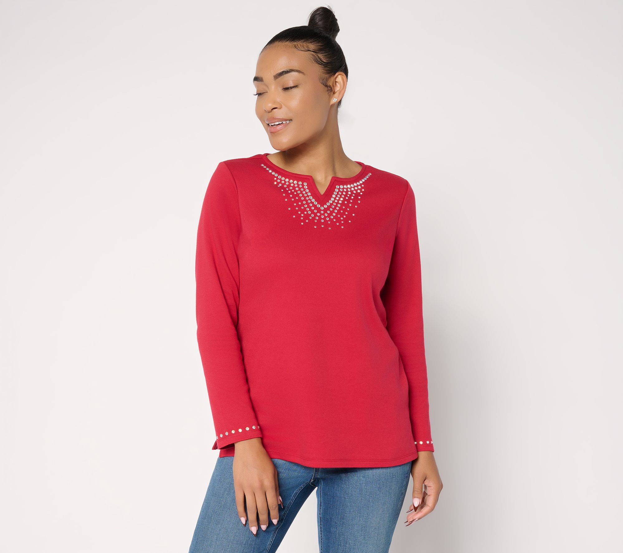 Quacker Factory Denim and Diamonds Long Sleeve Top
