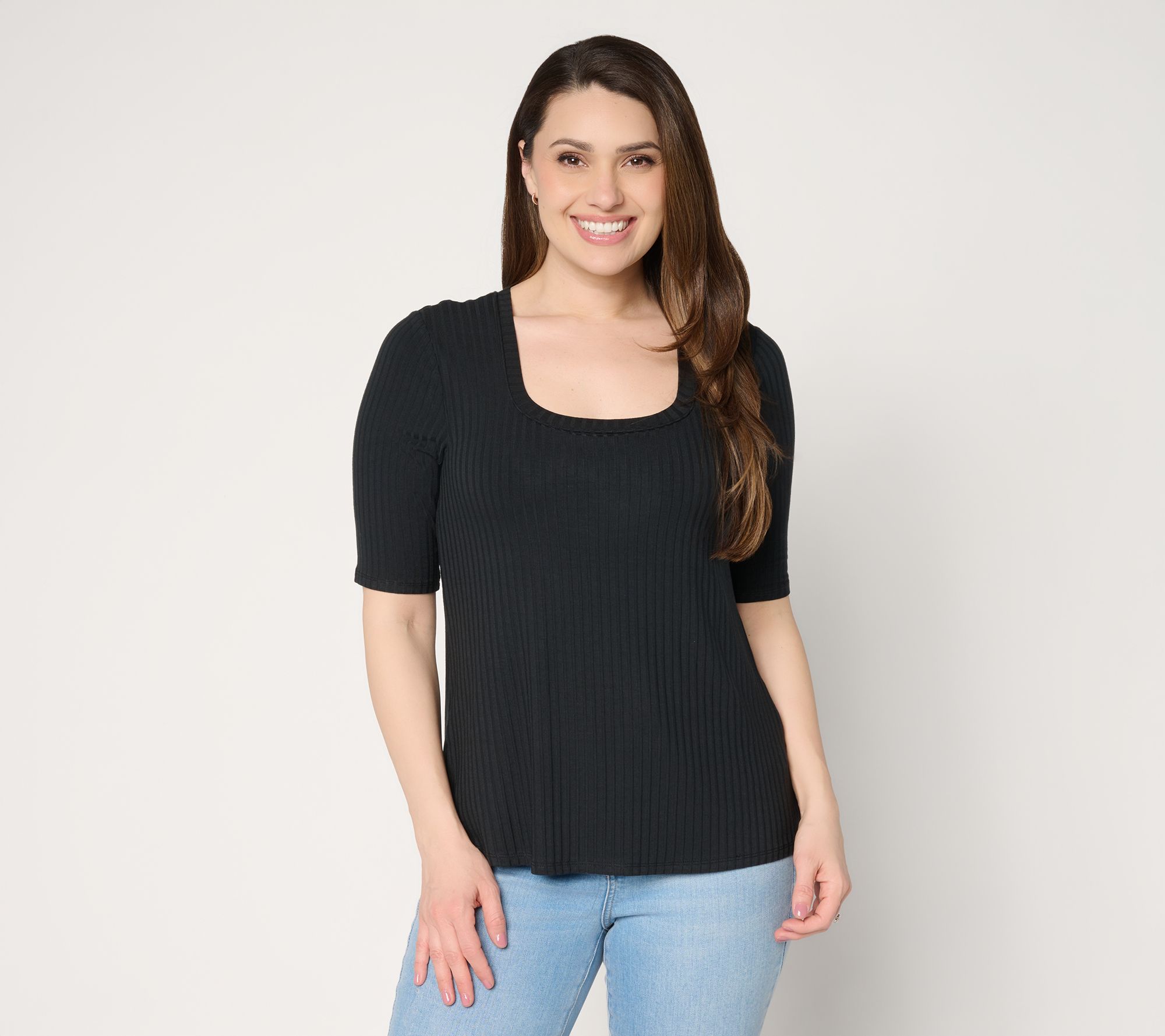 Anybody Radiant Rib Knit Square Neck Top with Support System