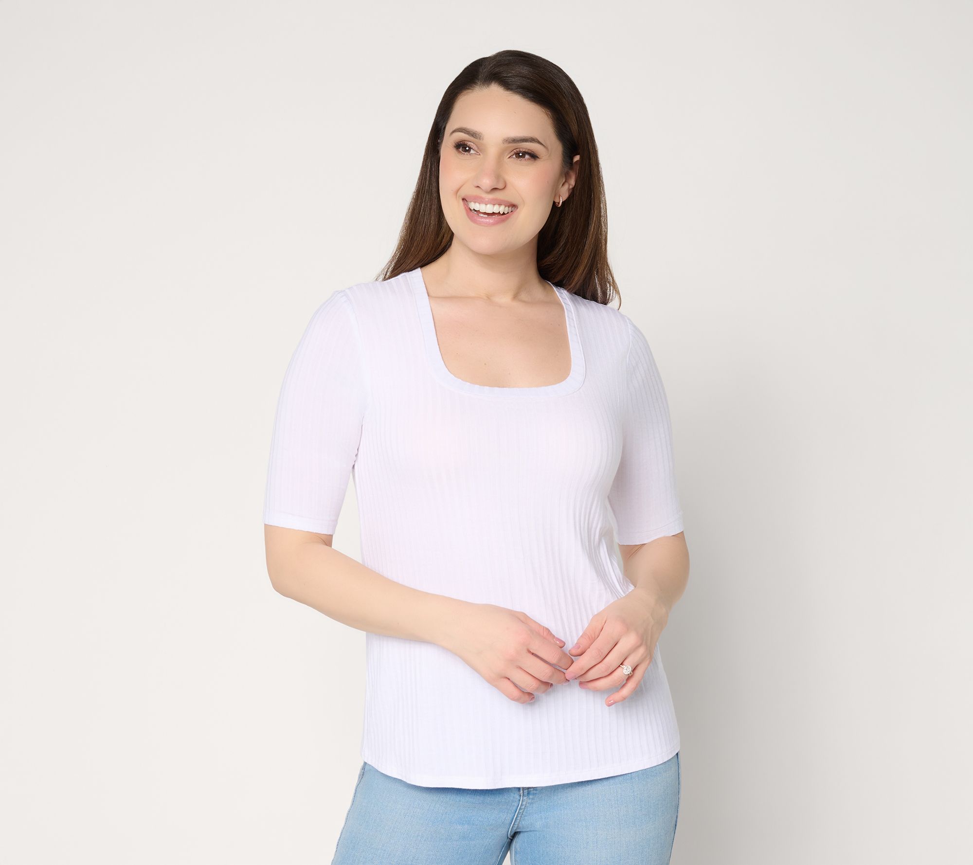 Anybody Radiant Rib Knit Square Neck Top with Support System