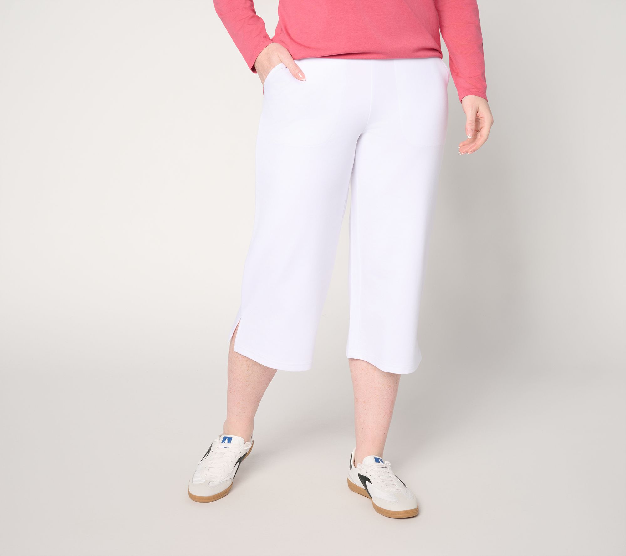 Denim & Co. Active Petite French Terry Wide Leg Capris w/ Side Slits