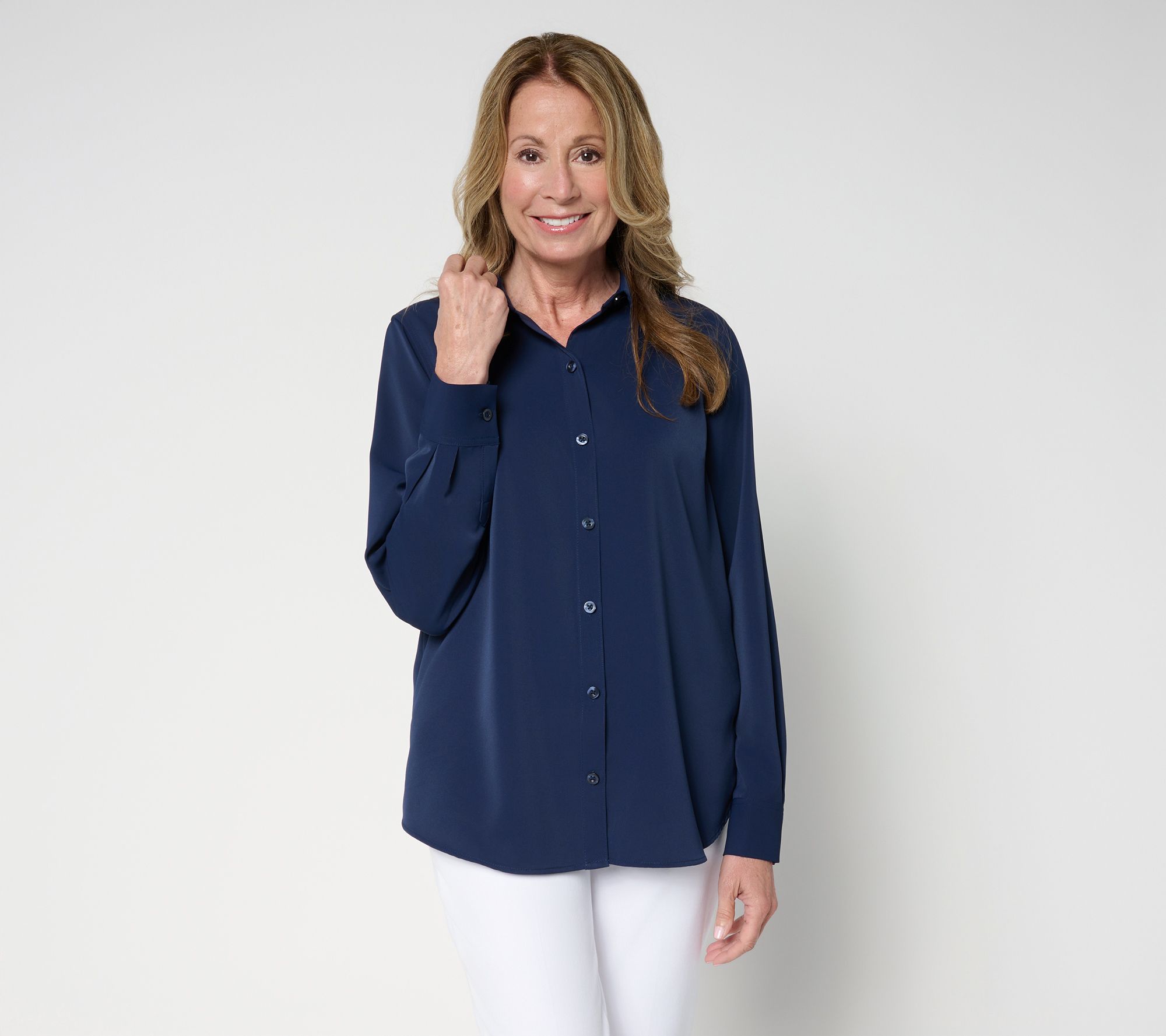 "As Is" Joan Rivers Satin Button Front Shirt