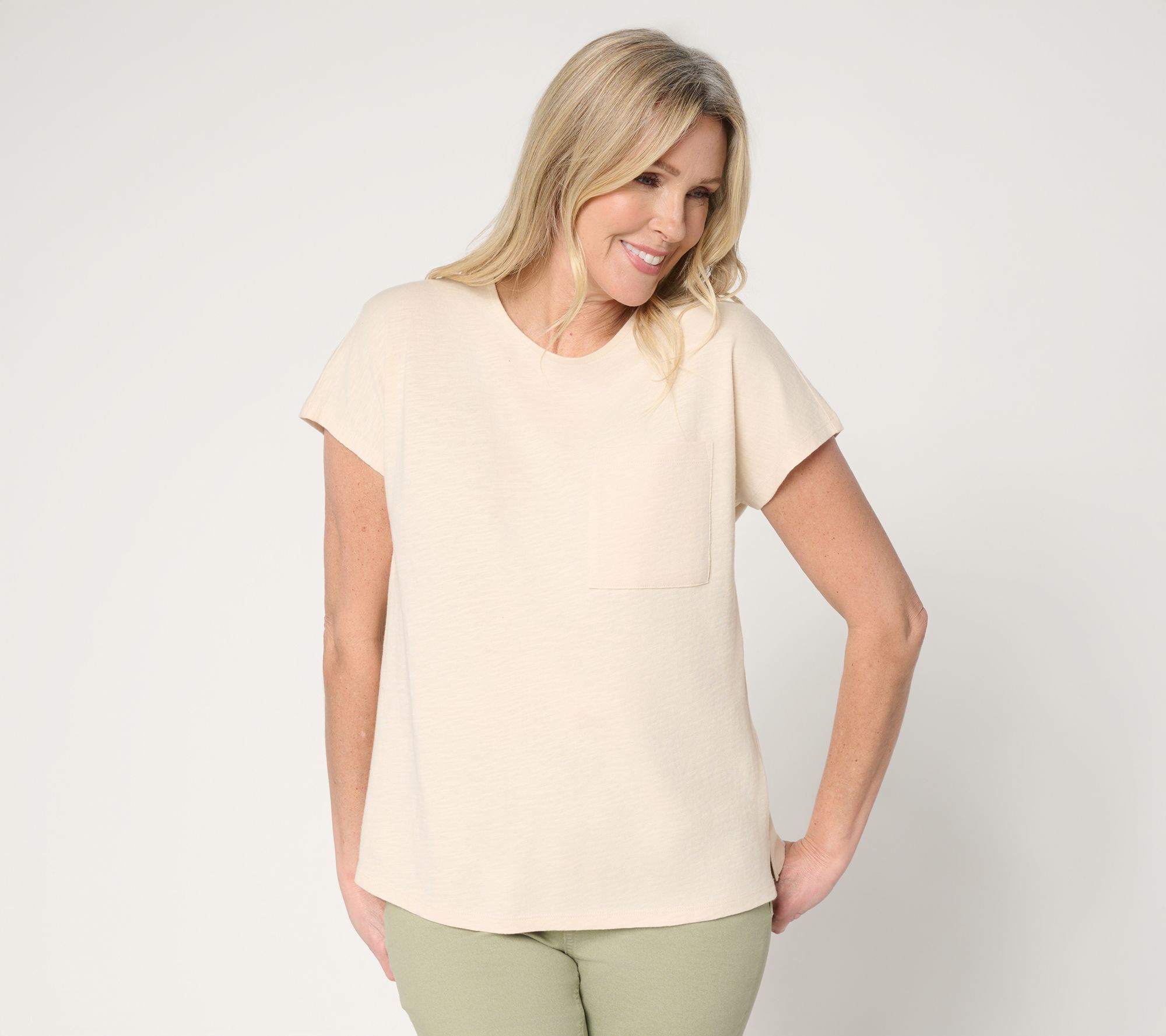 Denim & Co. Essentials Linen Blend Dolman Sleeve Top w/ Pocket