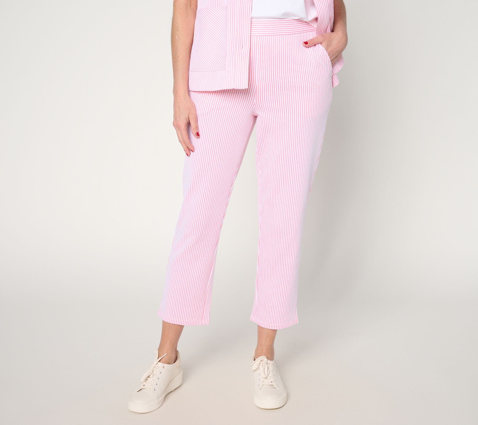  Denim & Co. Petite Knit Seersucker Pull-On Crop Pants
