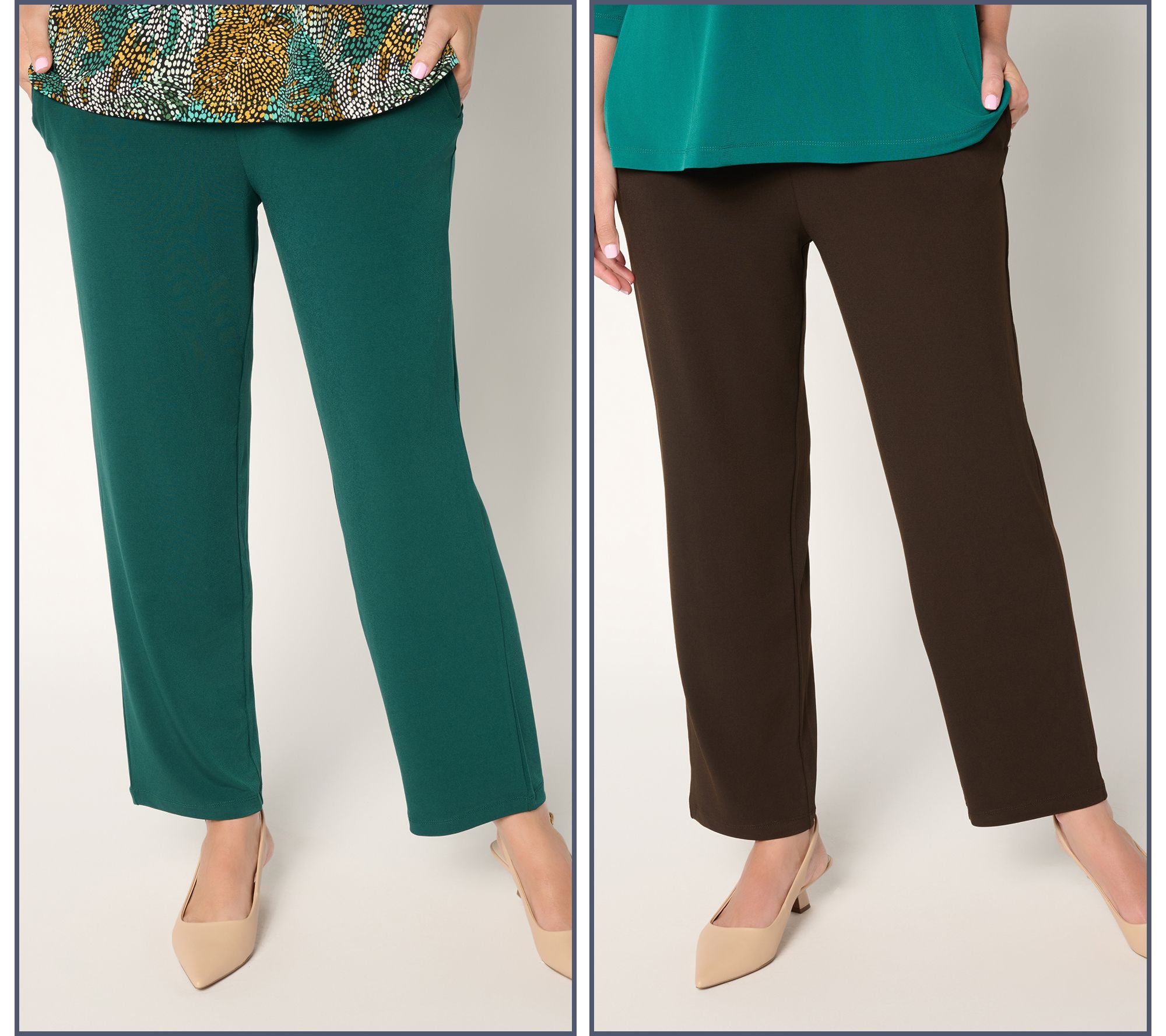 "As Is" Susan Graver Reg Set of 2 Liquid Knit Straight Ankle Pants