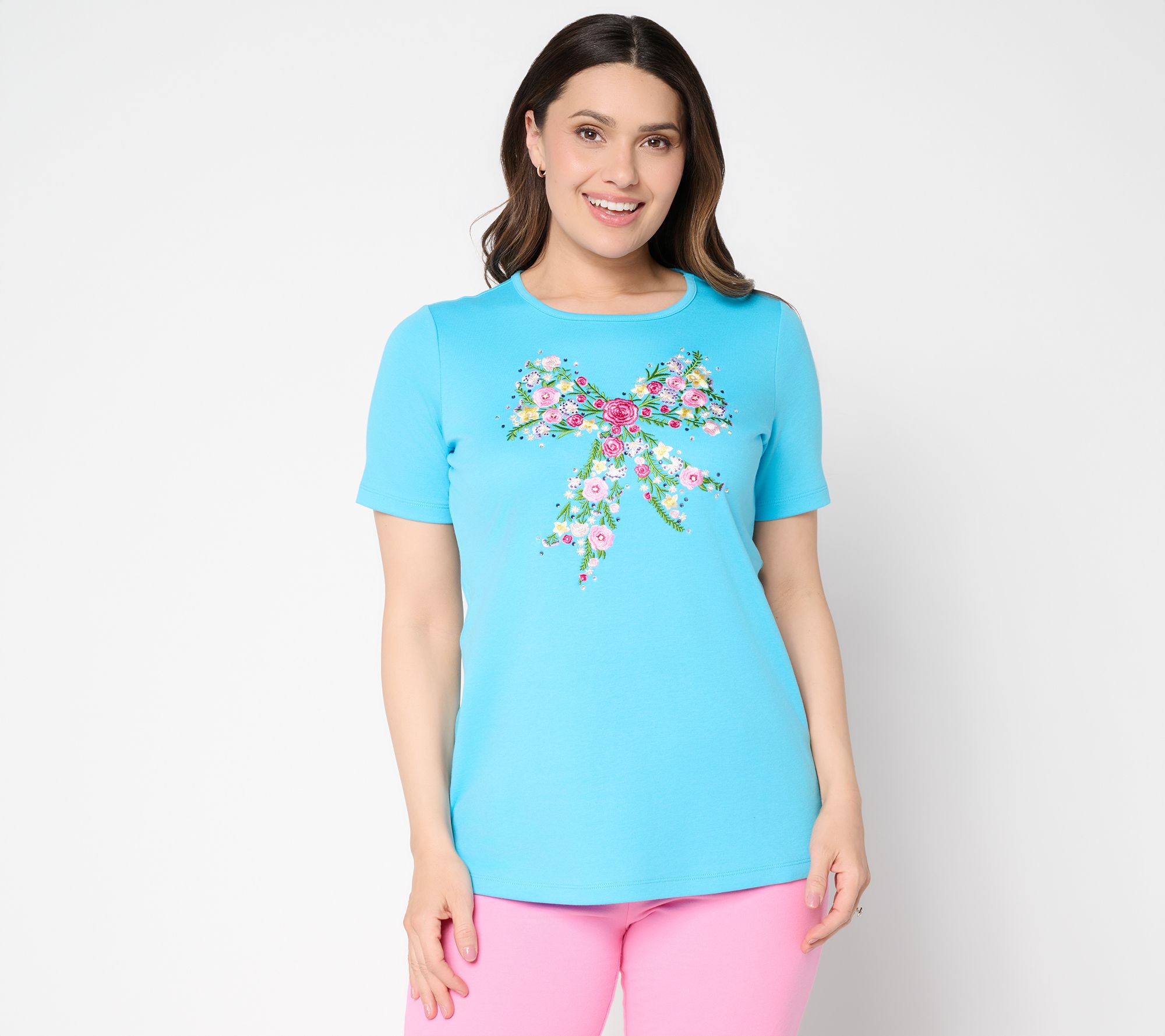 Quacker Factory Bouquet Bow Short Sleeve Top