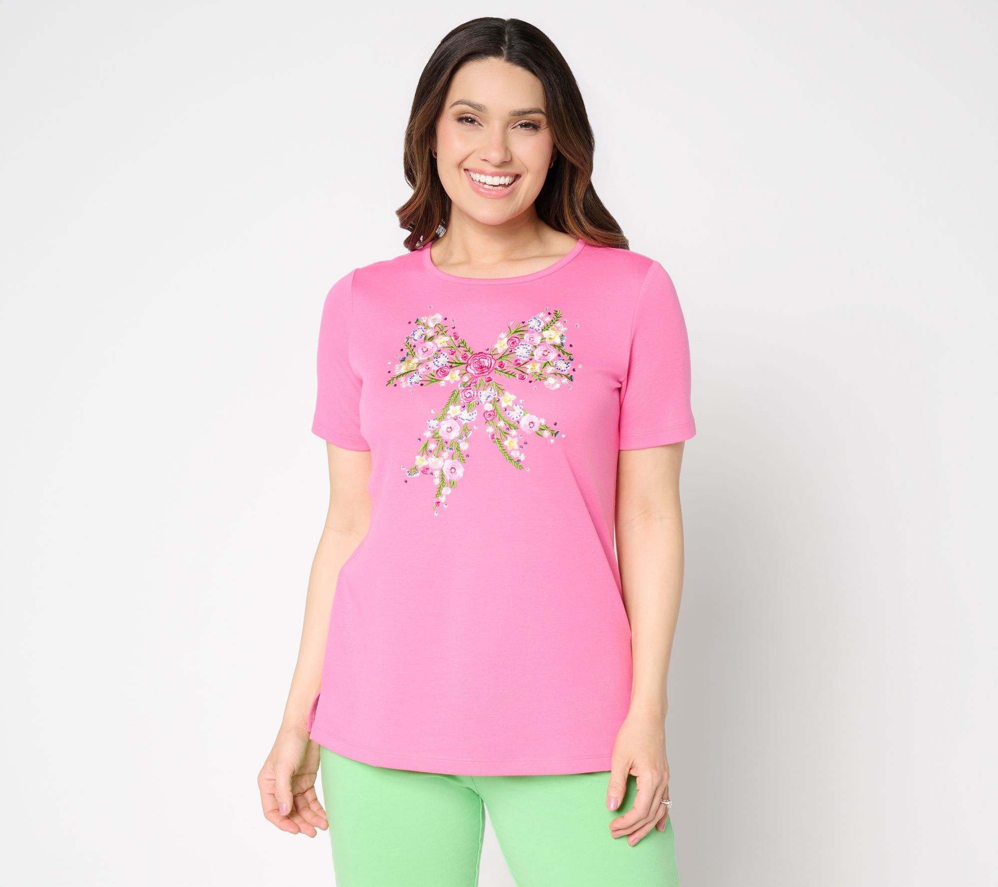 Quacker Factory Bouquet Bow Short Sleeve Top