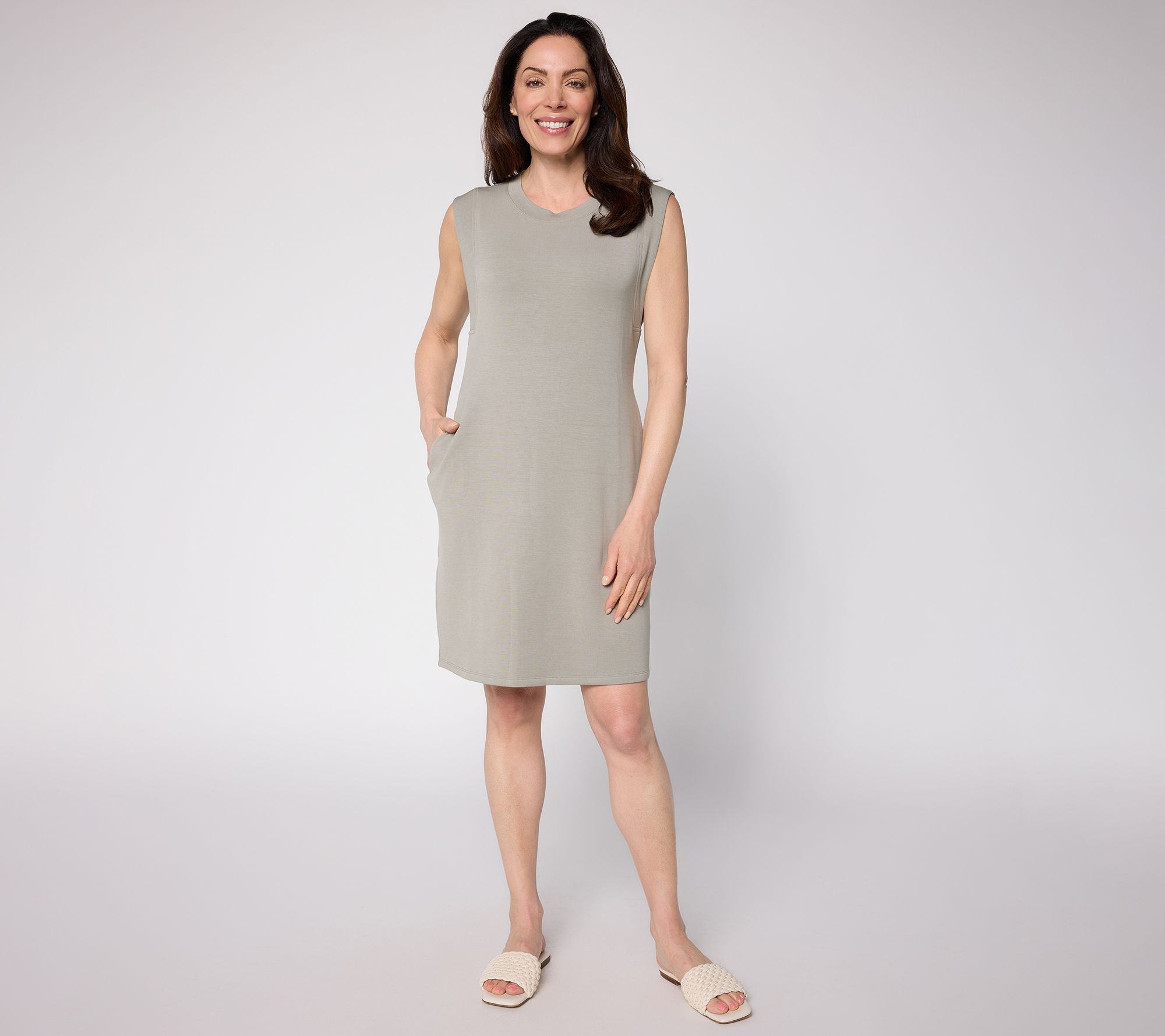 Belle by Kim Gravel Regular ScubaLuxe Skimmer Dress w Bra Blocker