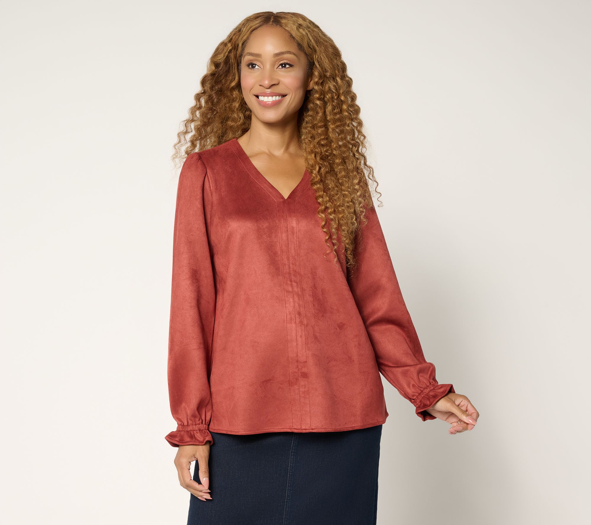 "As Is" Belle Boho by Kim Gravel PerSuede Me Western Chic V Neck Top