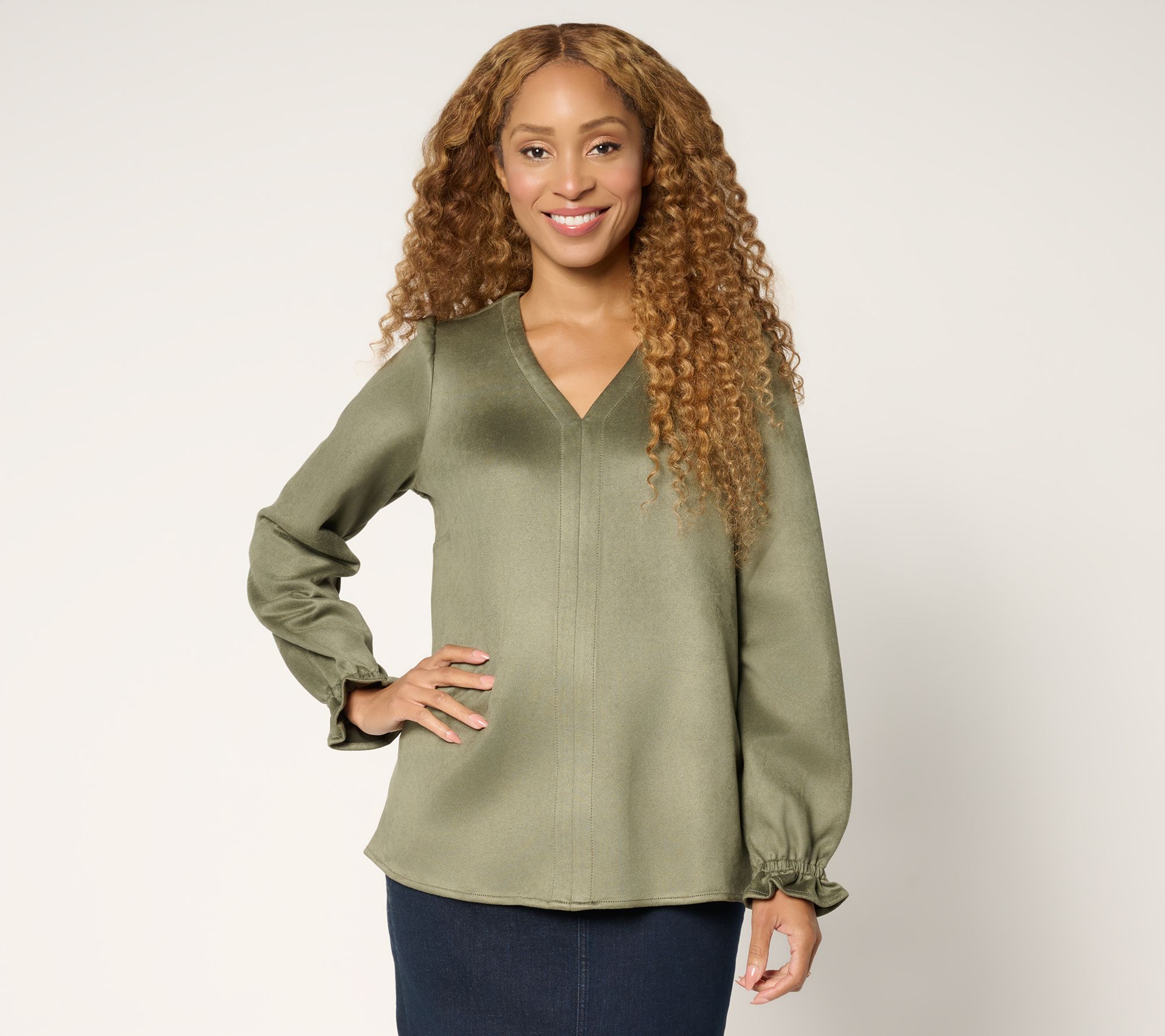 "As Is" Belle Boho by Kim Gravel PerSuede Me Western Chic V Neck Top