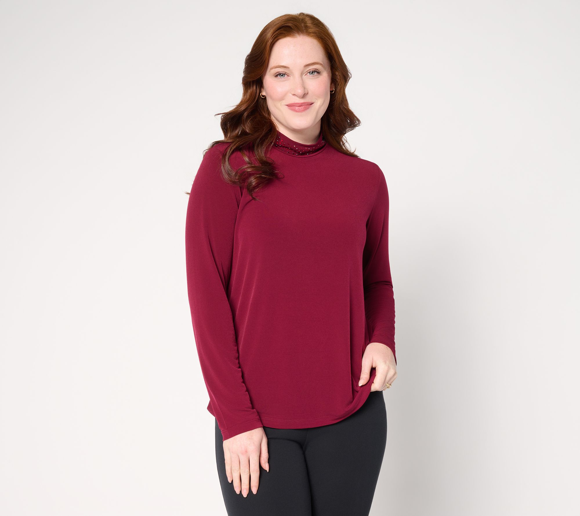 "As Is" Susan Graver Occasions Liquid Knit Mock-Neck Top