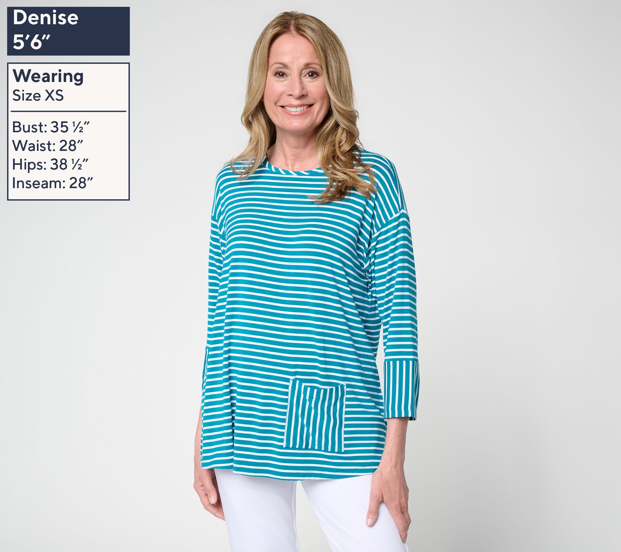 Joan Rivers Mixed Stripe Pocket 3/4 Sleeve Tee - QVC.com