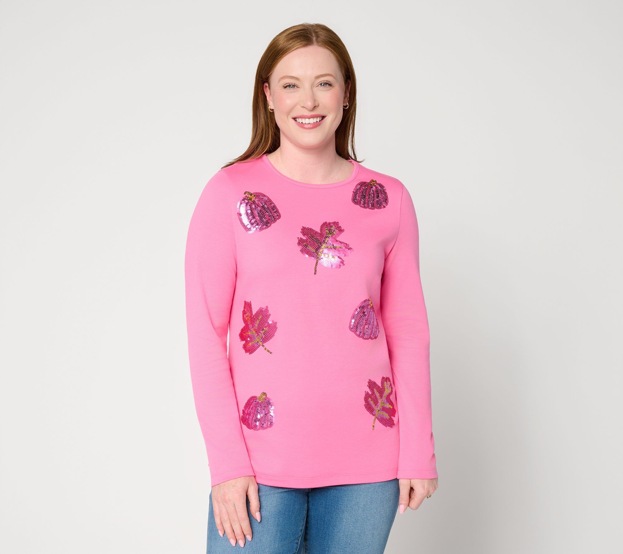 Quacker Factory Falling for Pink Long Sleeve Top