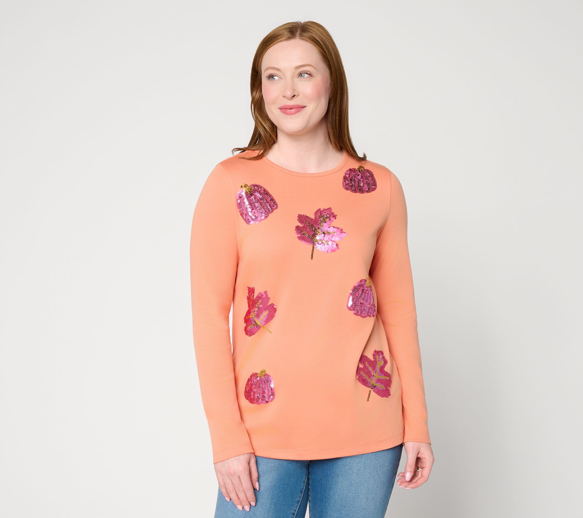 Quacker Factory Falling for Pink Long Sleeve Top