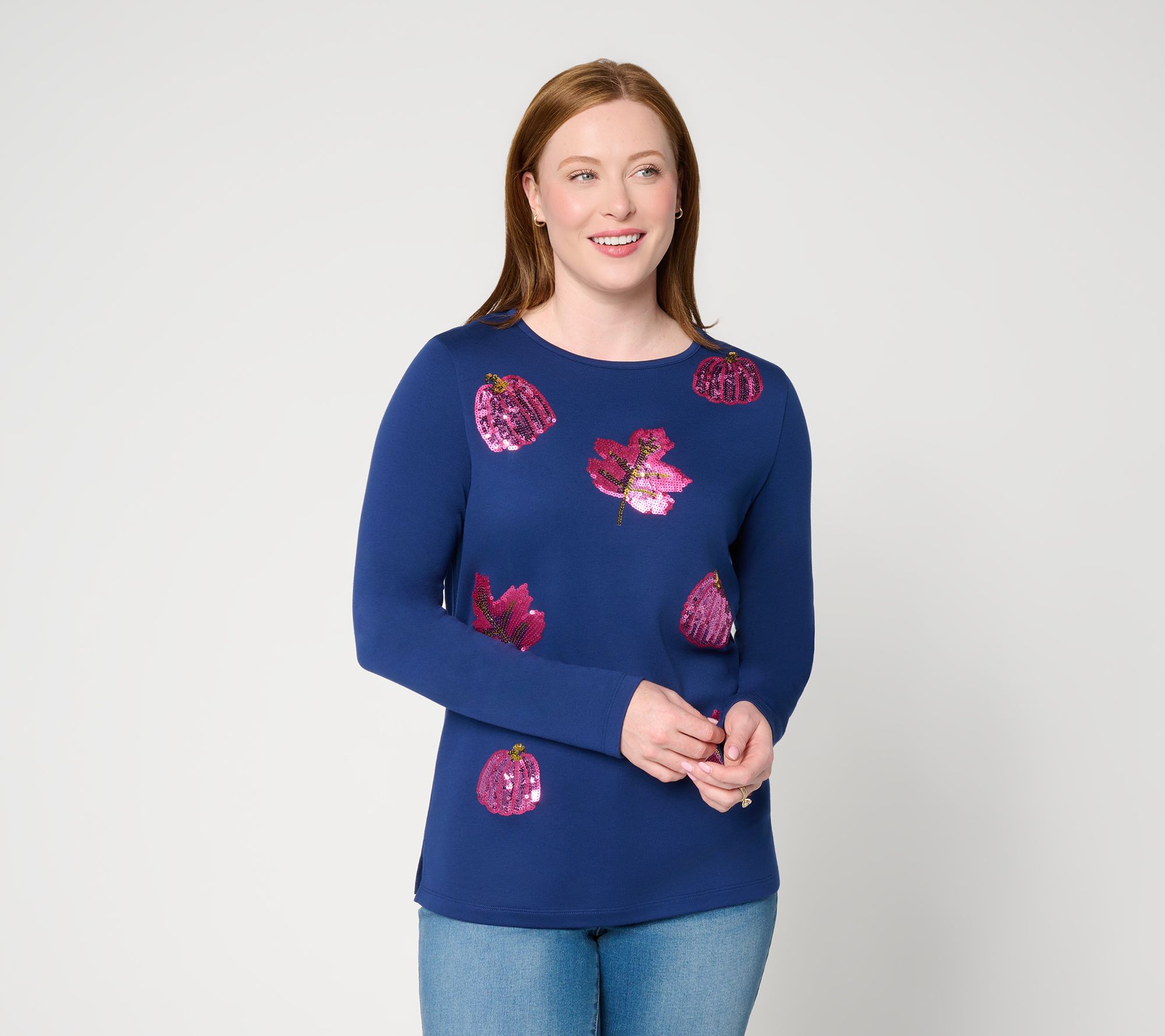 Quacker Factory Falling for Pink Long Sleeve Top