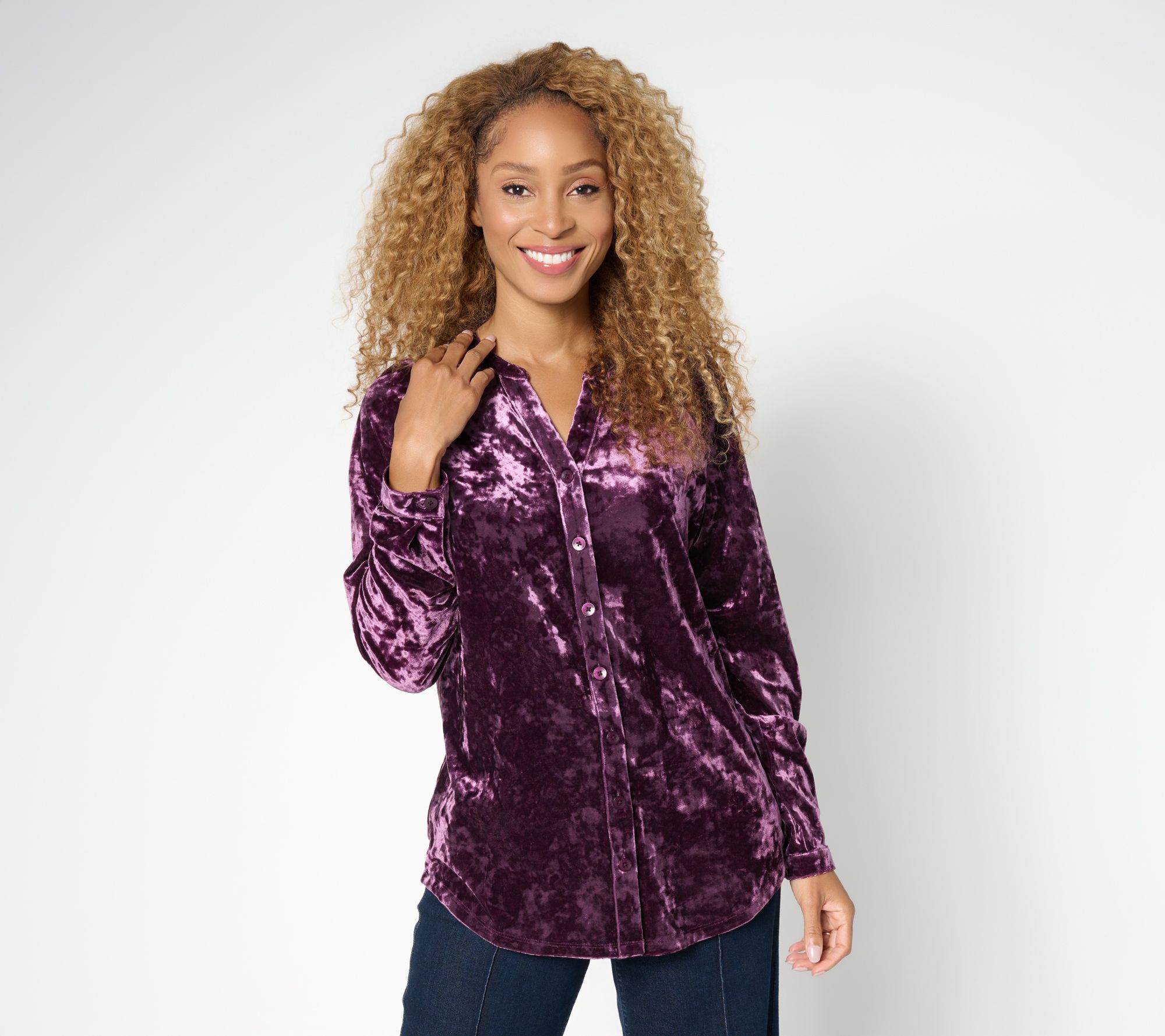 "As Is" Belle Boho by Kim Gravel Crushed Velvet Long Sleeve Shirt