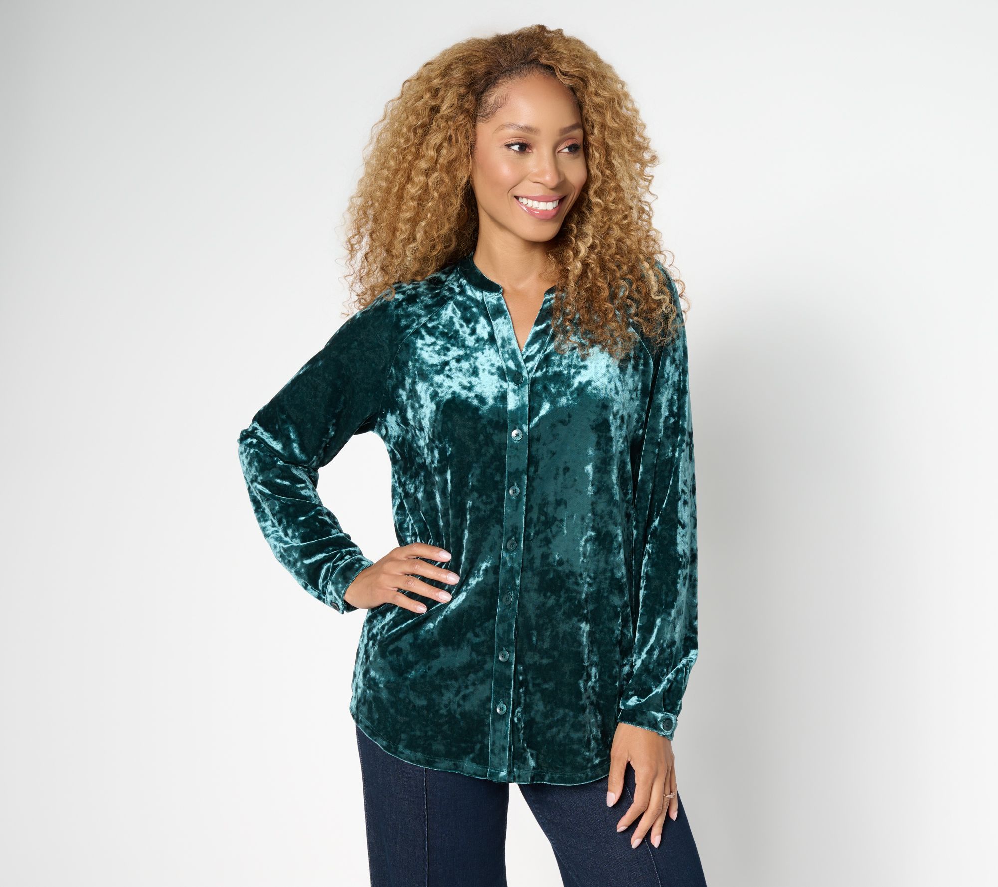 "As Is" Belle Boho by Kim Gravel Crushed Velvet Long Sleeve Shirt