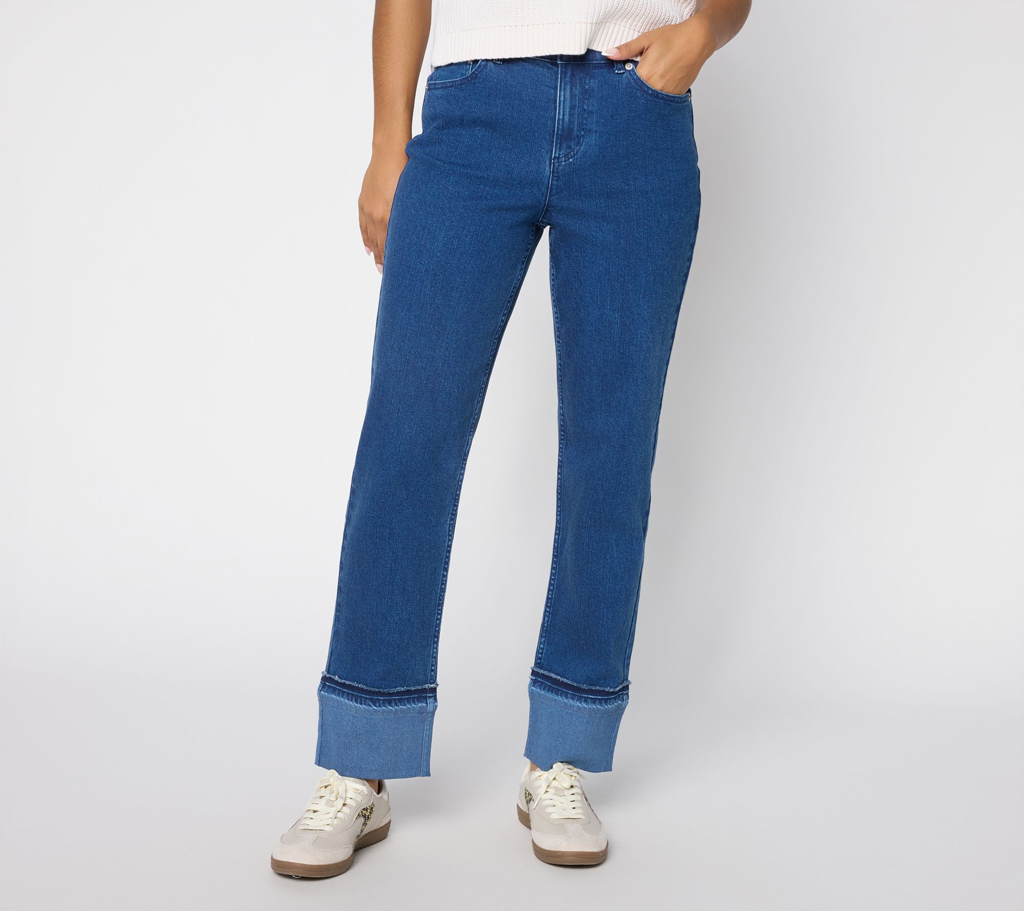 "As Is" LOGO by Lori Goldstein Petite Cuffed Hem Straight Leg Jeans