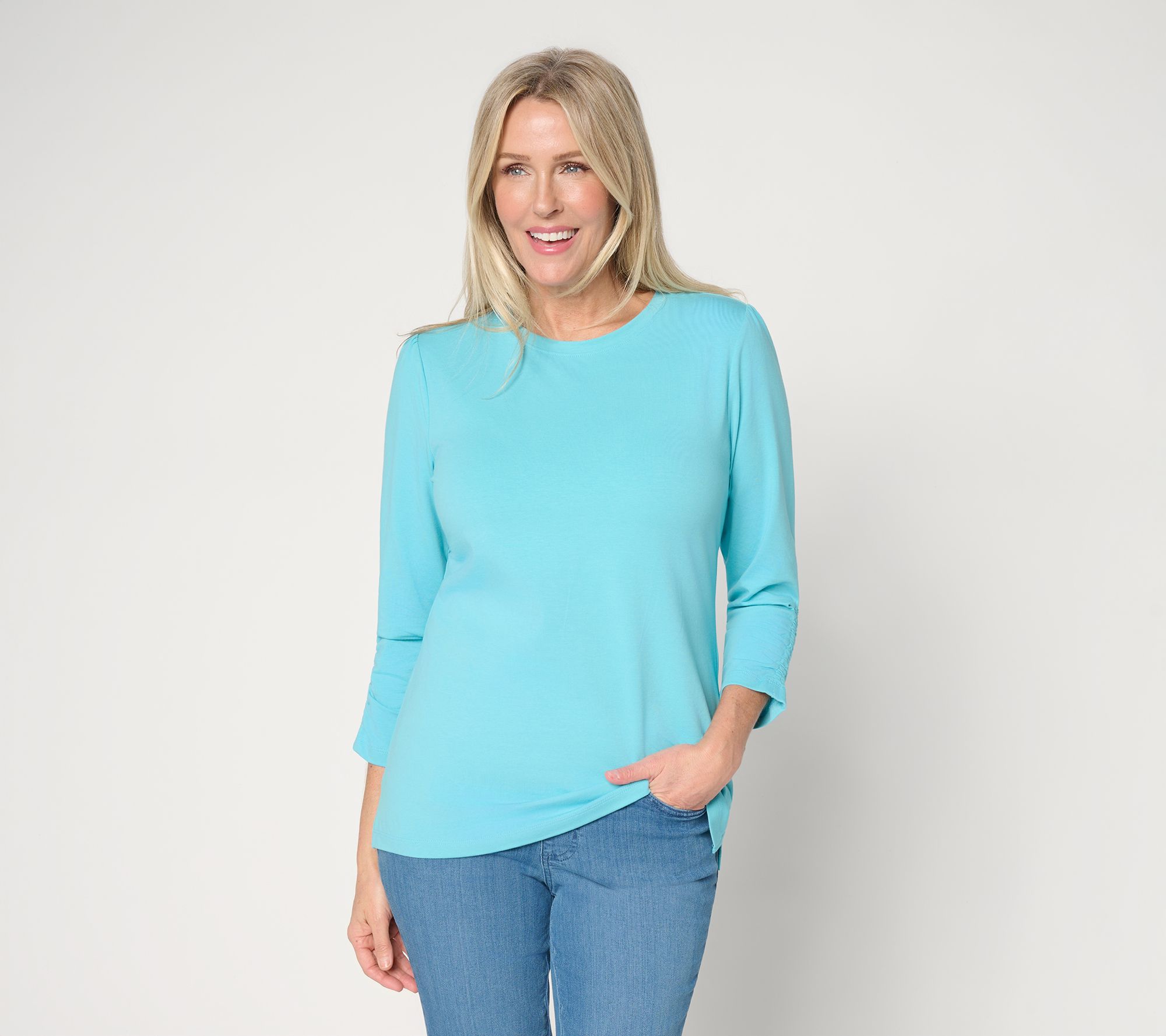 "As Is" Denim & Co. Perfect Jersey Knit 3/4 Sleeve Crew Neck Top