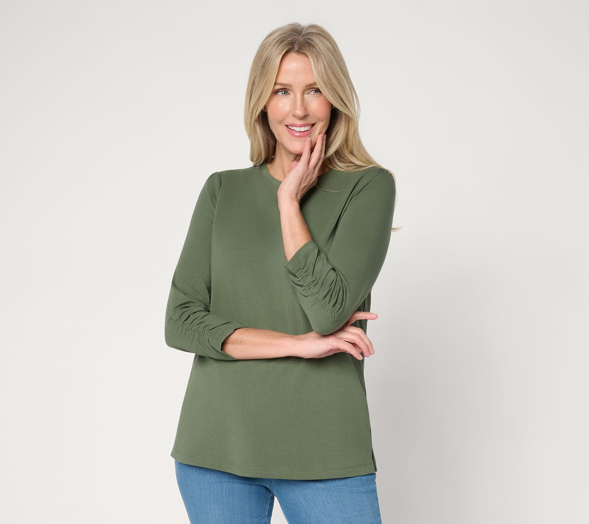 "As Is" Denim & Co. Perfect Jersey Knit 3/4 Sleeve Crew Neck Top