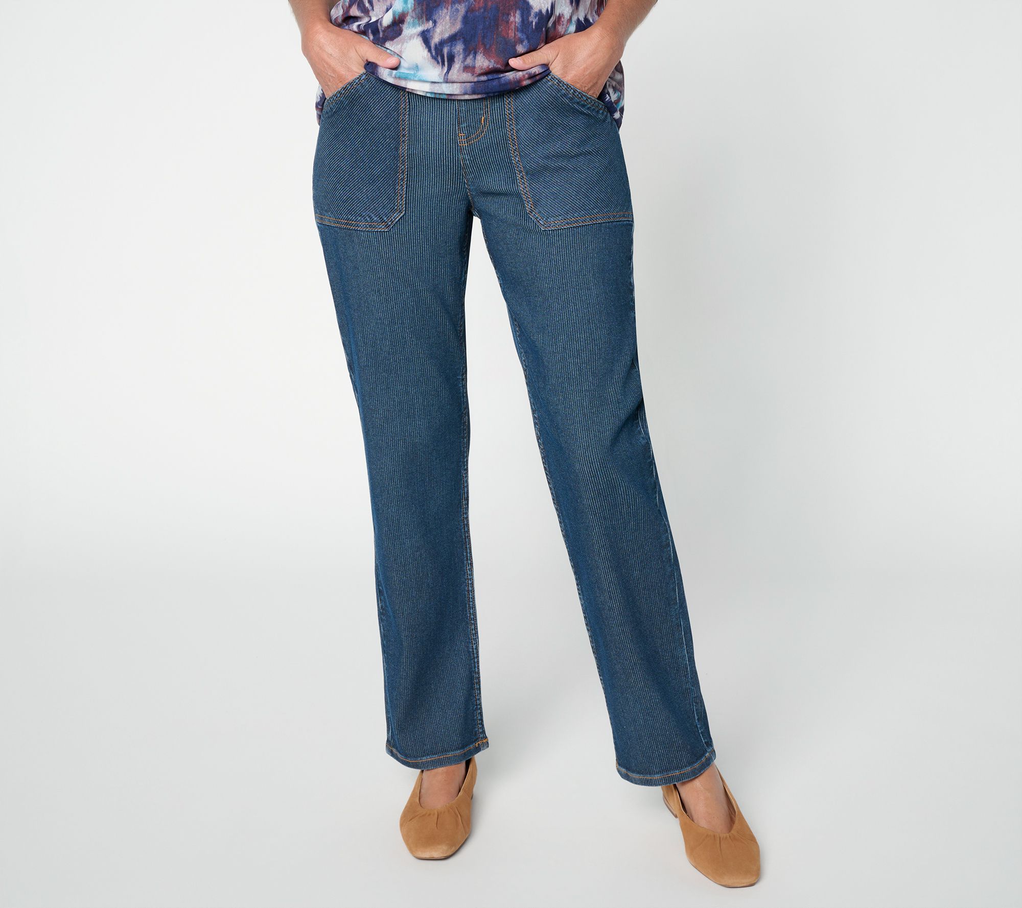 LOGO by Lori Goldstein Petite Corded Denim Straight Jeans