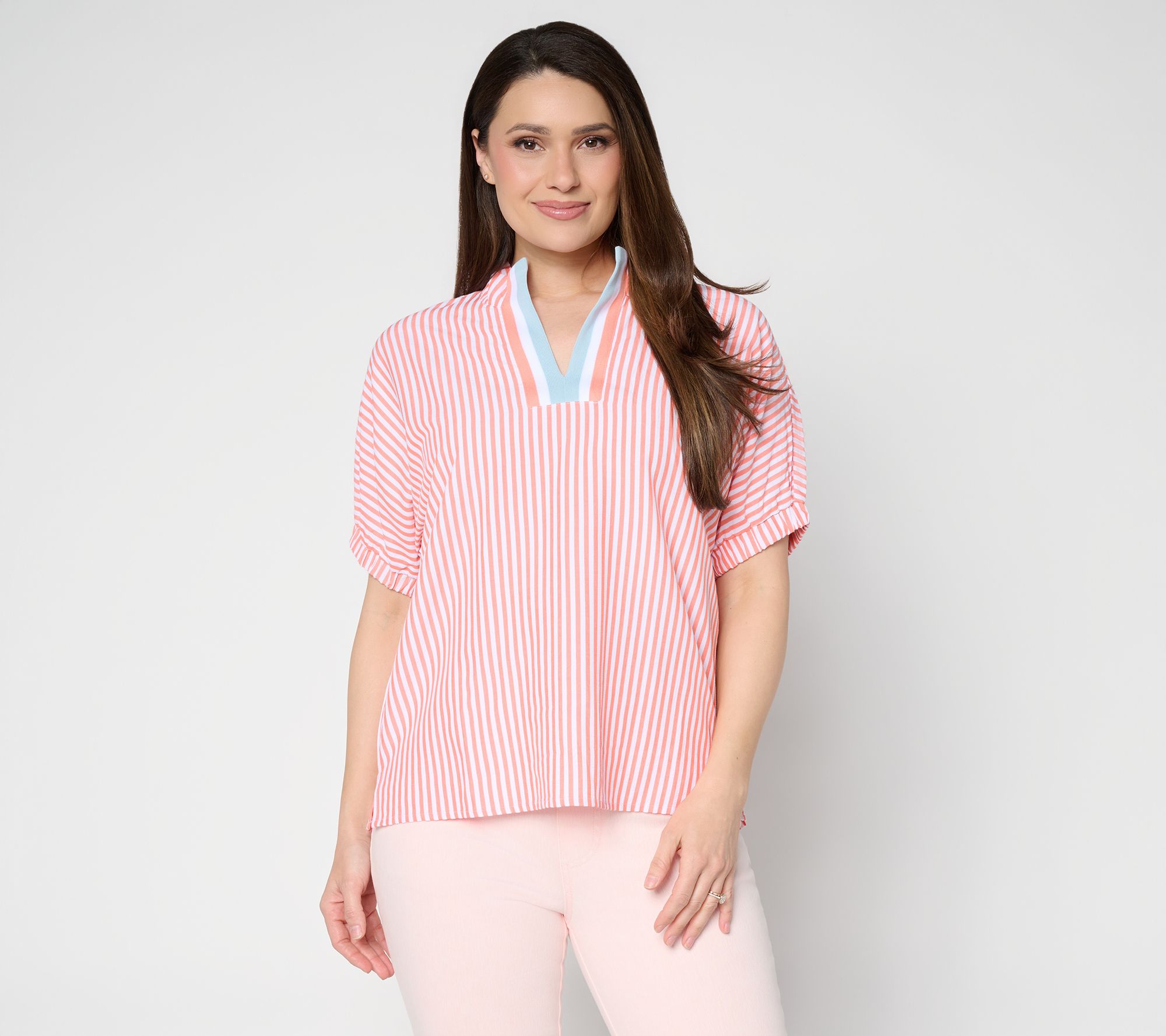"As Is" Belle by Kim Gravel Yacht Club Cool Seersucker Stripe Top