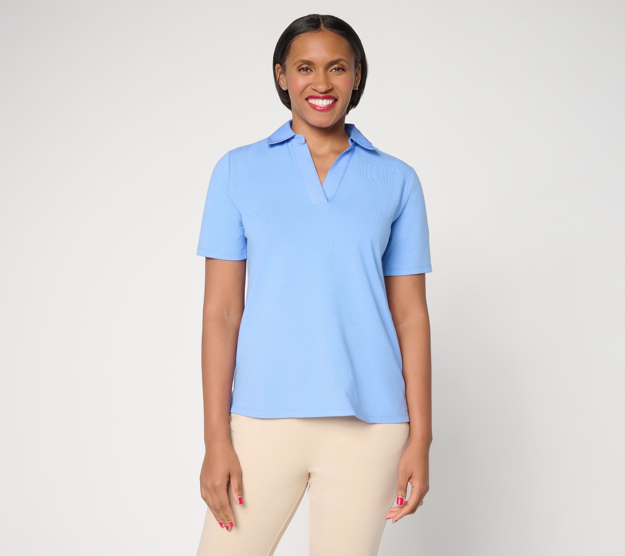 "As Is" Joan Rivers Wardrobe Builders Woven Collar Knit Polo