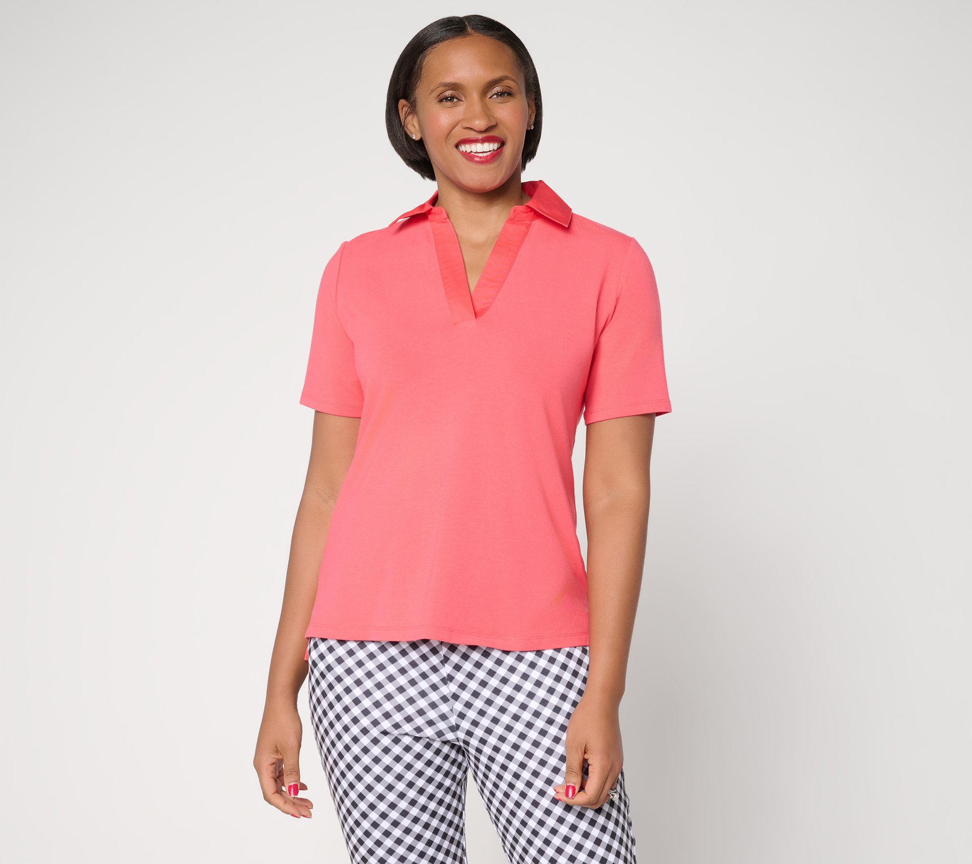 "As Is" Joan Rivers Wardrobe Builders Woven Collar Knit Polo