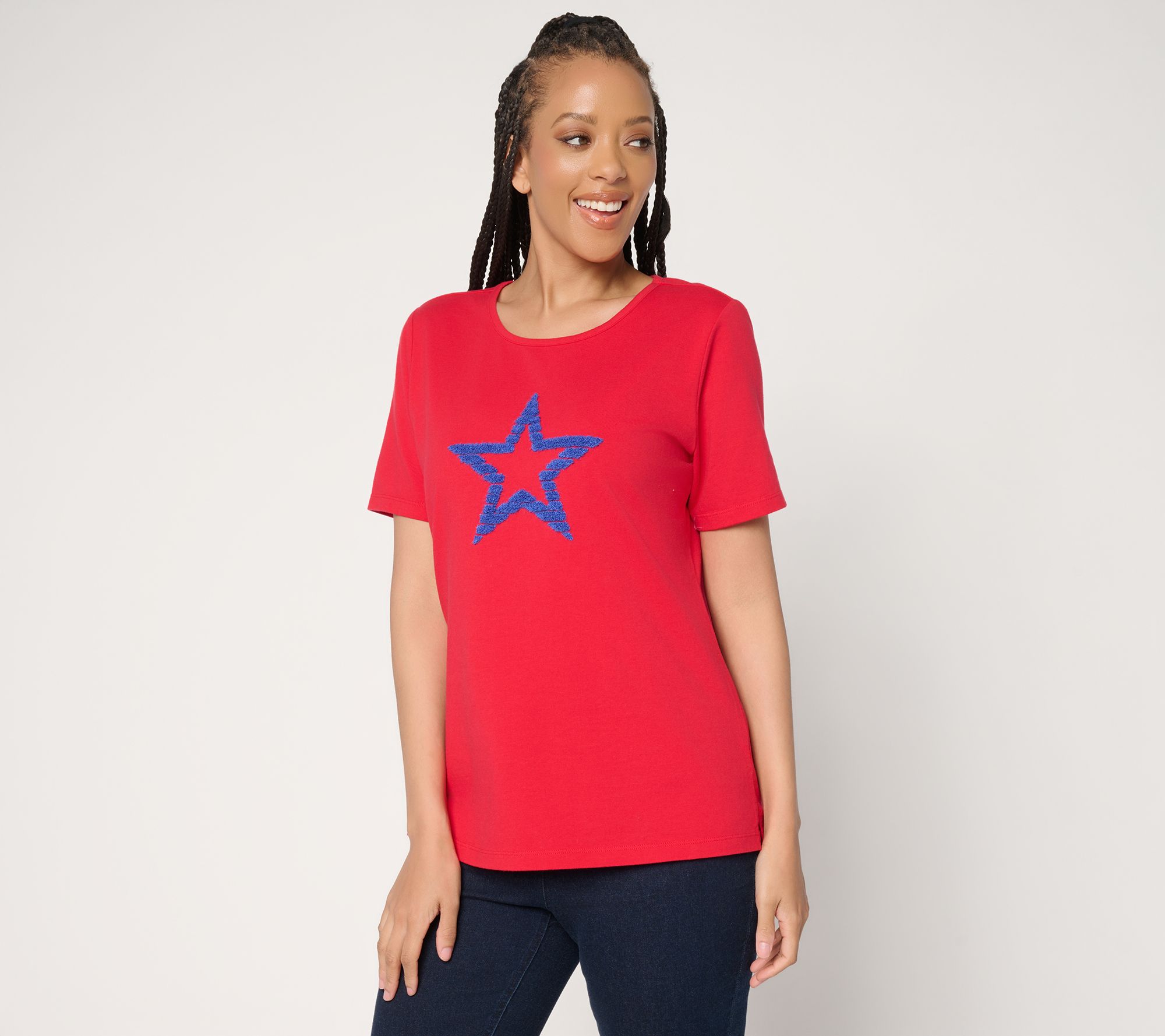 "As Is" Denim & Co. Perfect Jersey Short Sleeve Top with Americana Motif