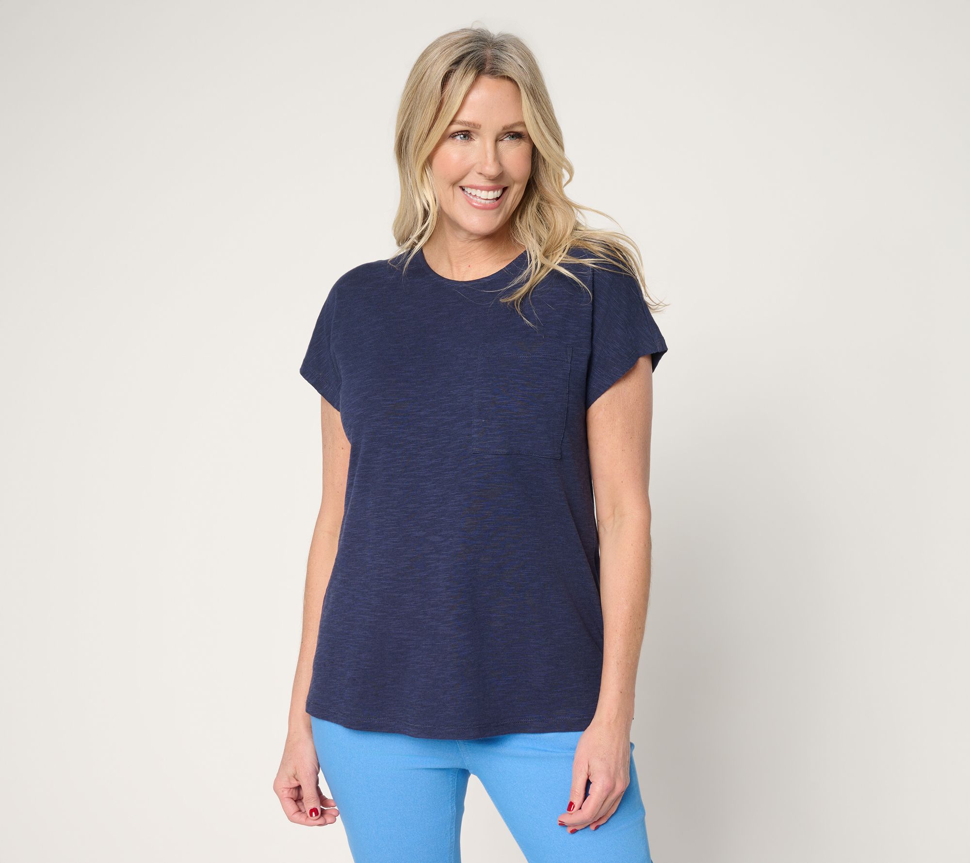 "As Is" Denim & Co. Essentials Linen Blend Dolman Sleeve Top with Pocket