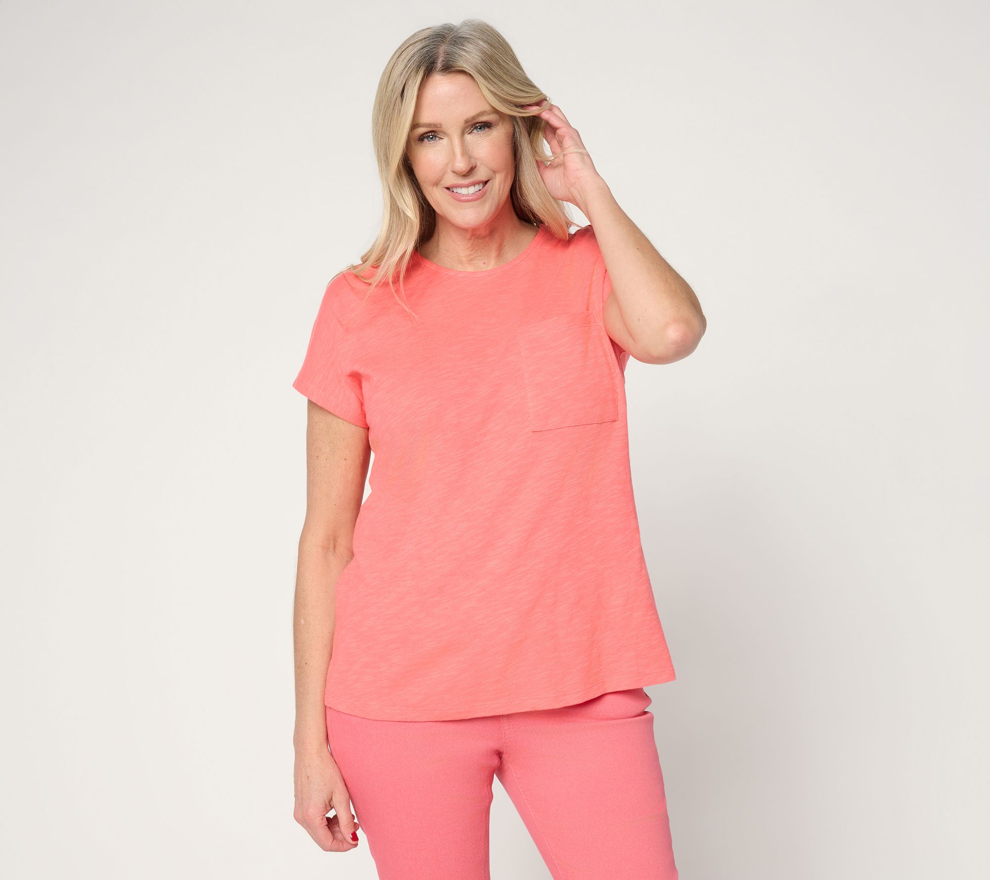 "As Is" Denim & Co. Essentials Linen Blend Dolman Sleeve Top with Pocket