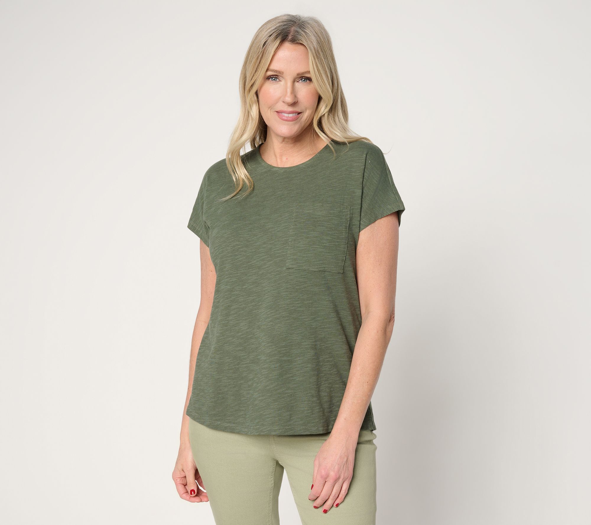 "As Is" Denim & Co. Essentials Linen Blend Dolman Sleeve Top with Pocket