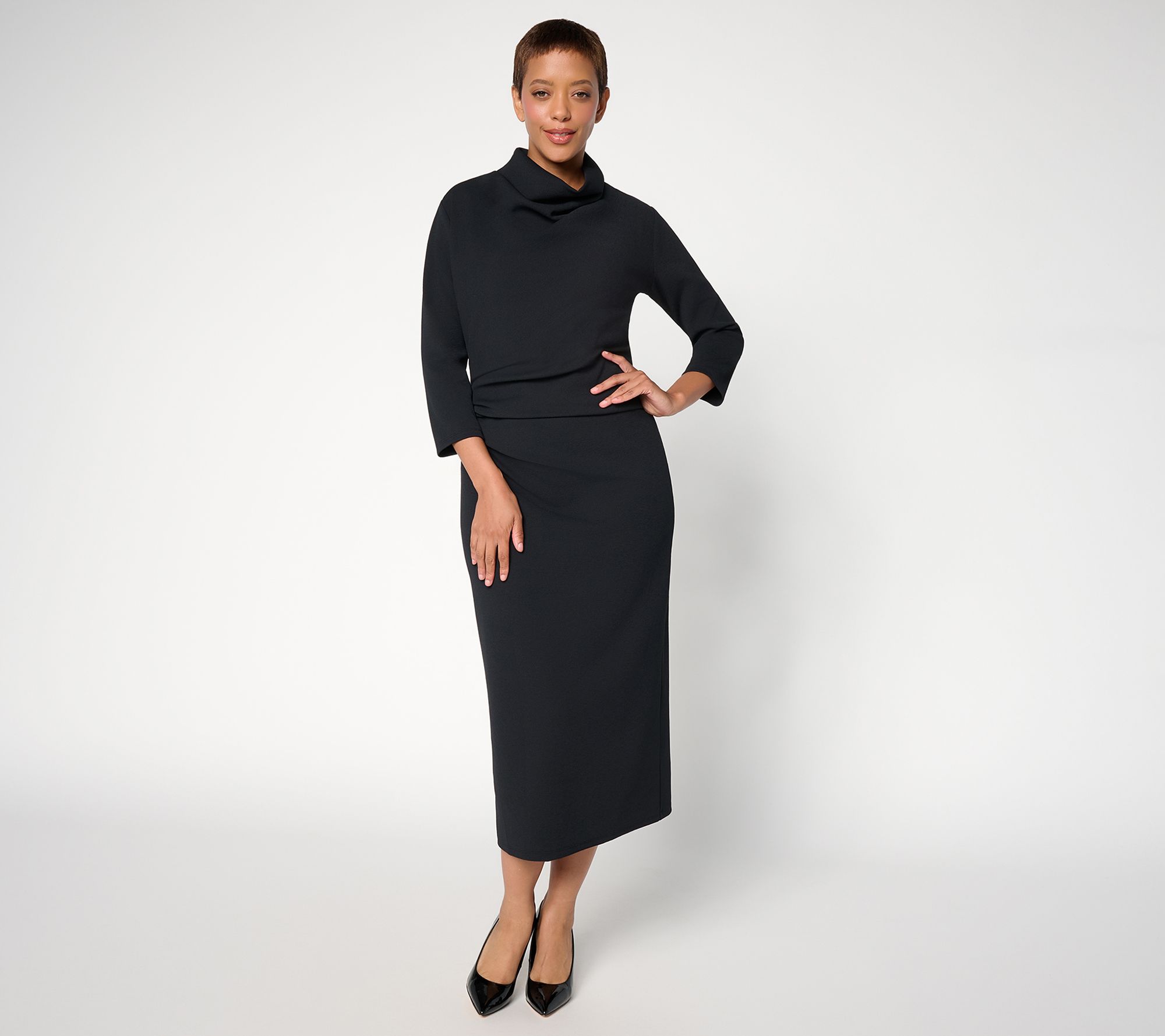 Carla Rockmore Collection Reg Knit Crepe Drape Front Dress