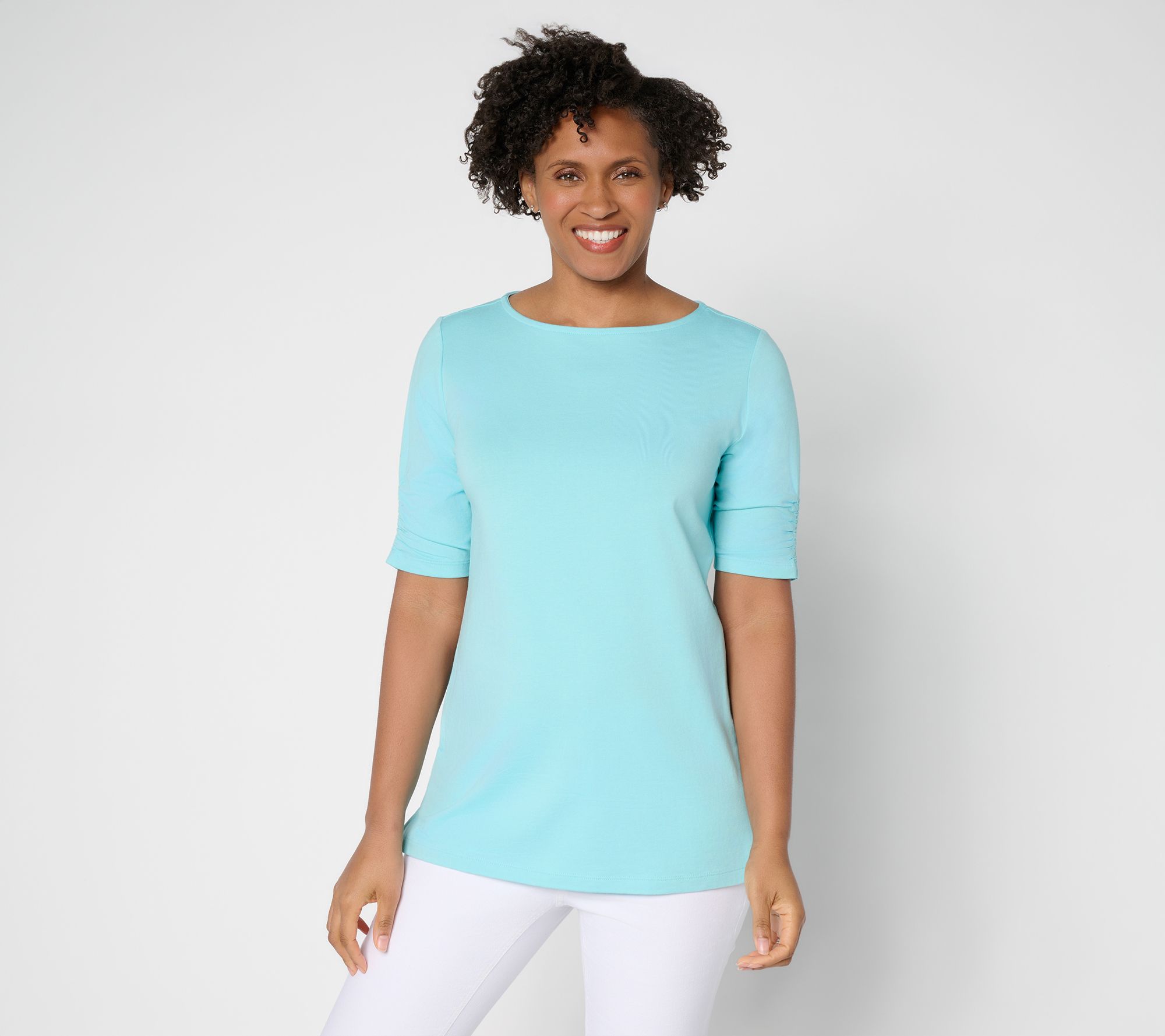 "As Is" Denim & Co. Essentials Petite Favorite Jersey Boat Neck Tunic