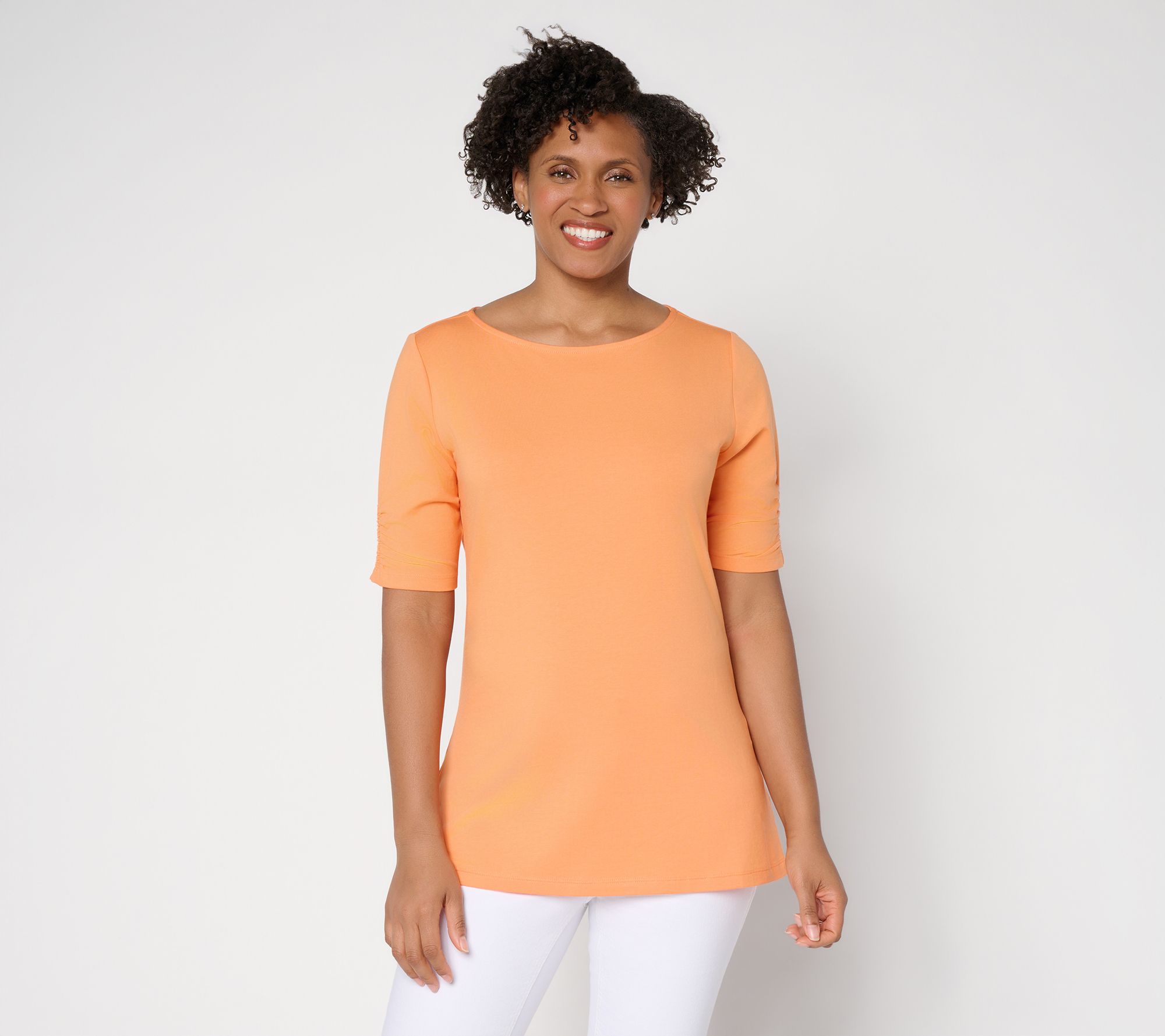 "As Is" Denim & Co. Essentials Petite Favorite Jersey Boat Neck Tunic