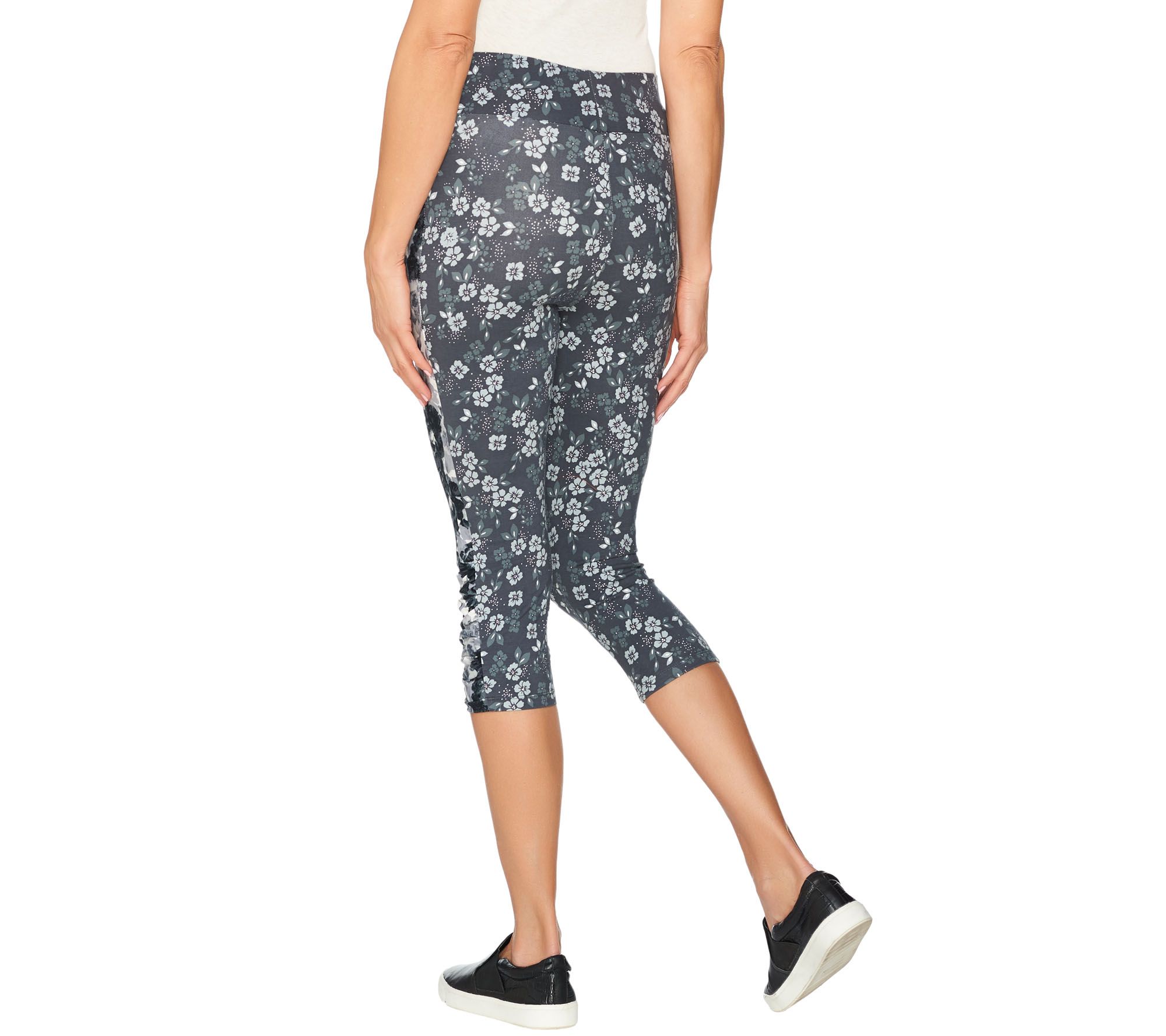 LOGO by Lori Goldstein Printed Knit Capri Pants with Ruching - QVC.com