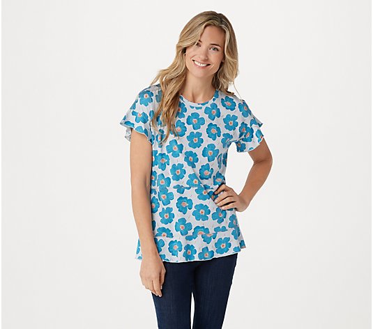 LOGO by Lori Goldstein Cotton Modal Top with Flutter Sleeves