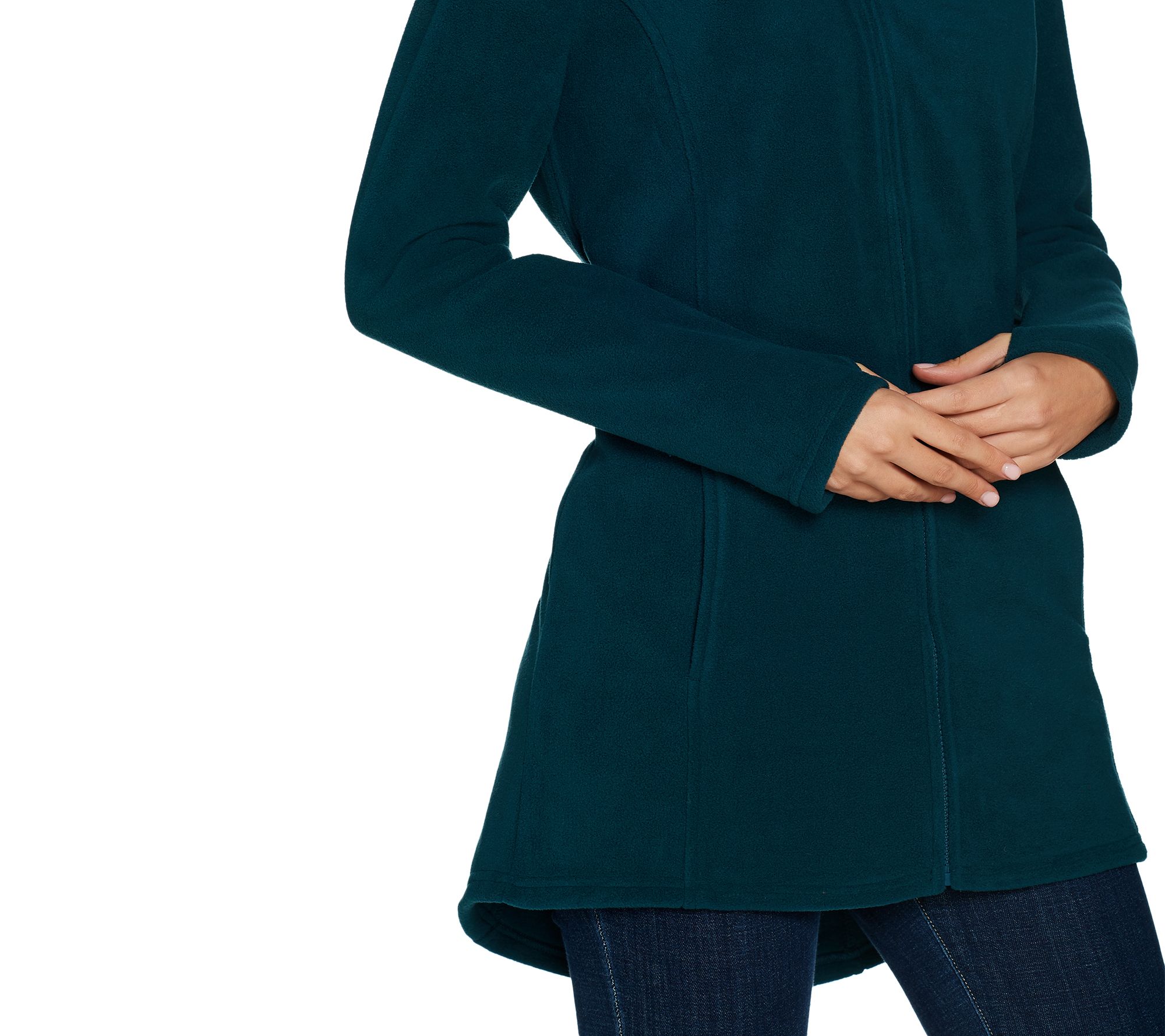 "As Is" Denim & Co. Fleece Zip Front Long Sleeve Jacket with HiLow Hem