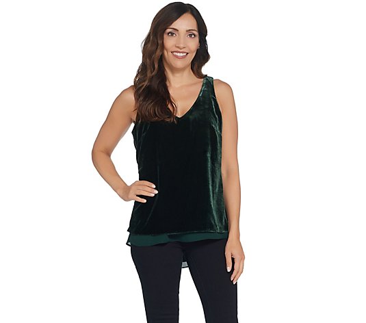 "As Is" Lisa RinnaCollection Velvet Tank with Chiffon Trim