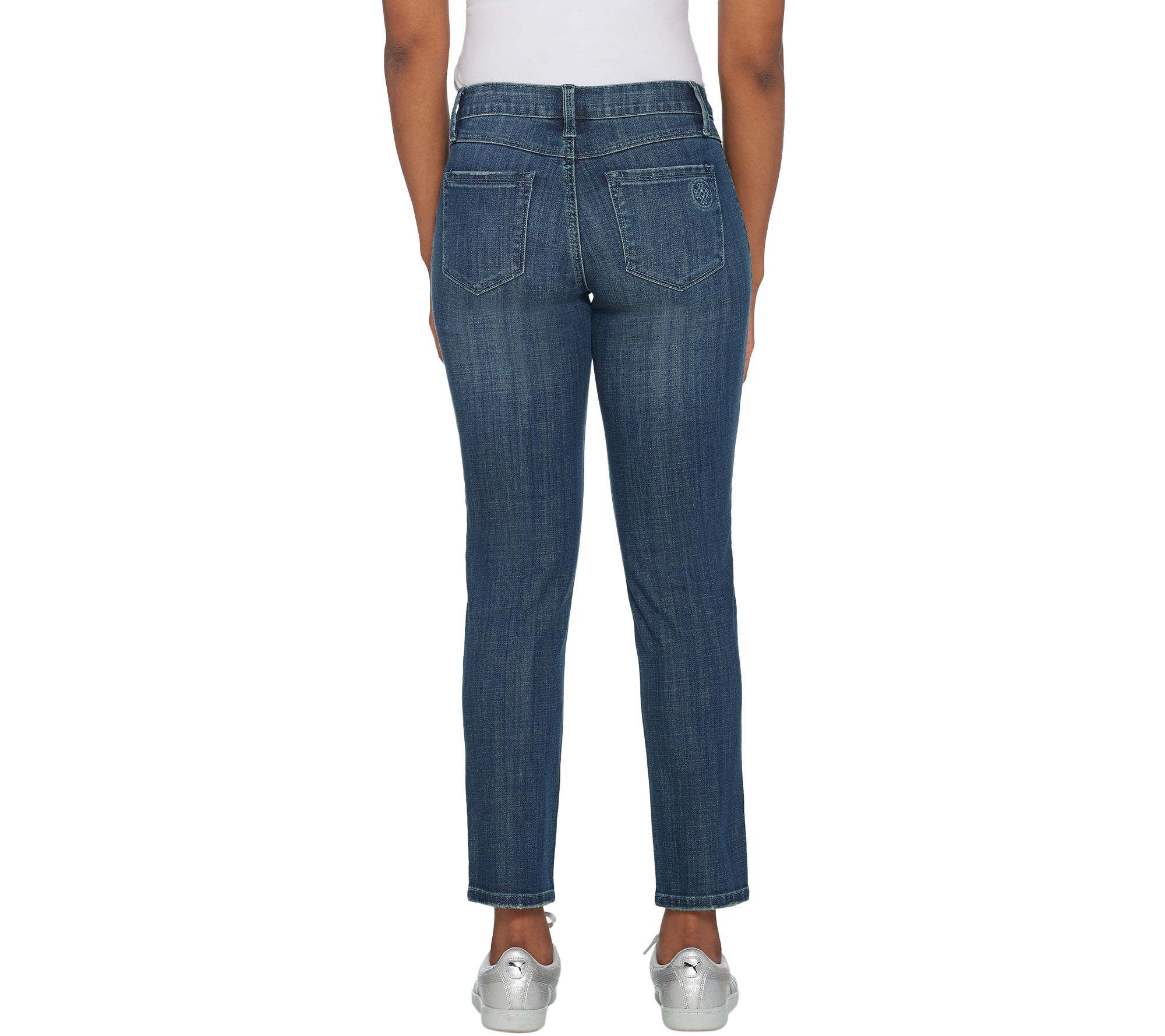 "As Is" Laurie Felt Classic Denim Embroidered Slim Leg Jeans