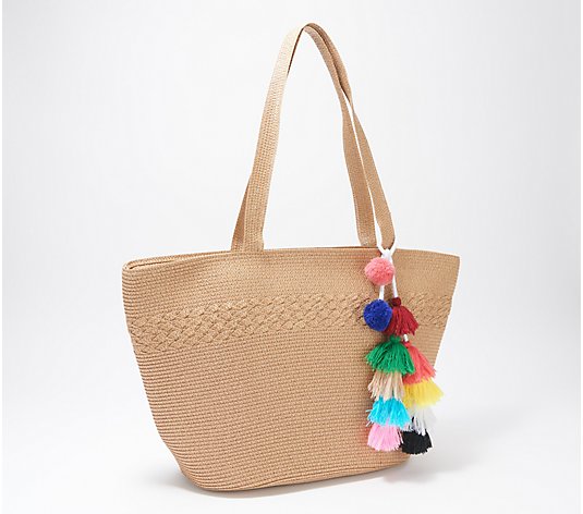 Attitudes by Renee Straw Bag with Tassel Detail