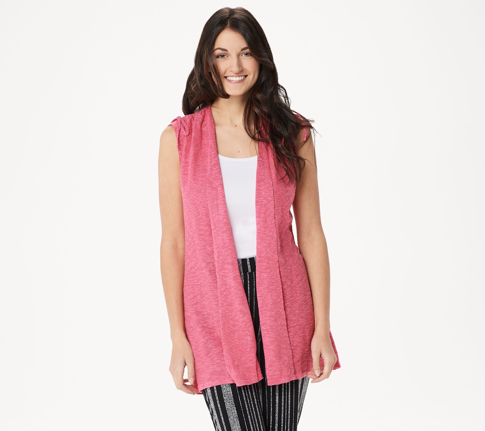 "As Is" Susan Graver Linen Cotton Open Front Sweater Vest