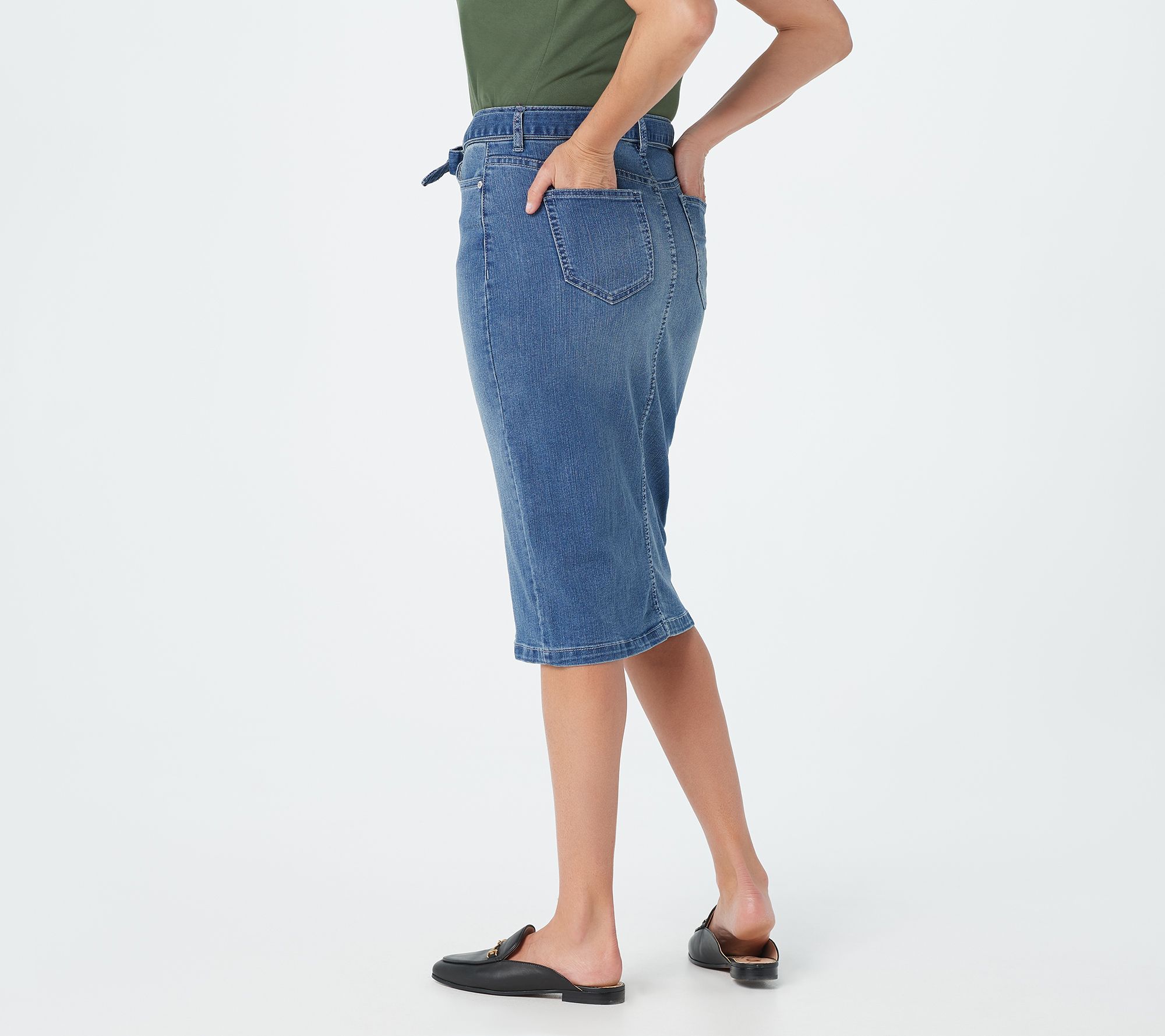 "As Is" Denim & Co. Button Front Denim Skirt with SelfTie