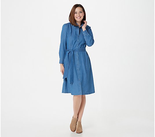 Joan Rivers Button Front Denim Dress with Removable Belt