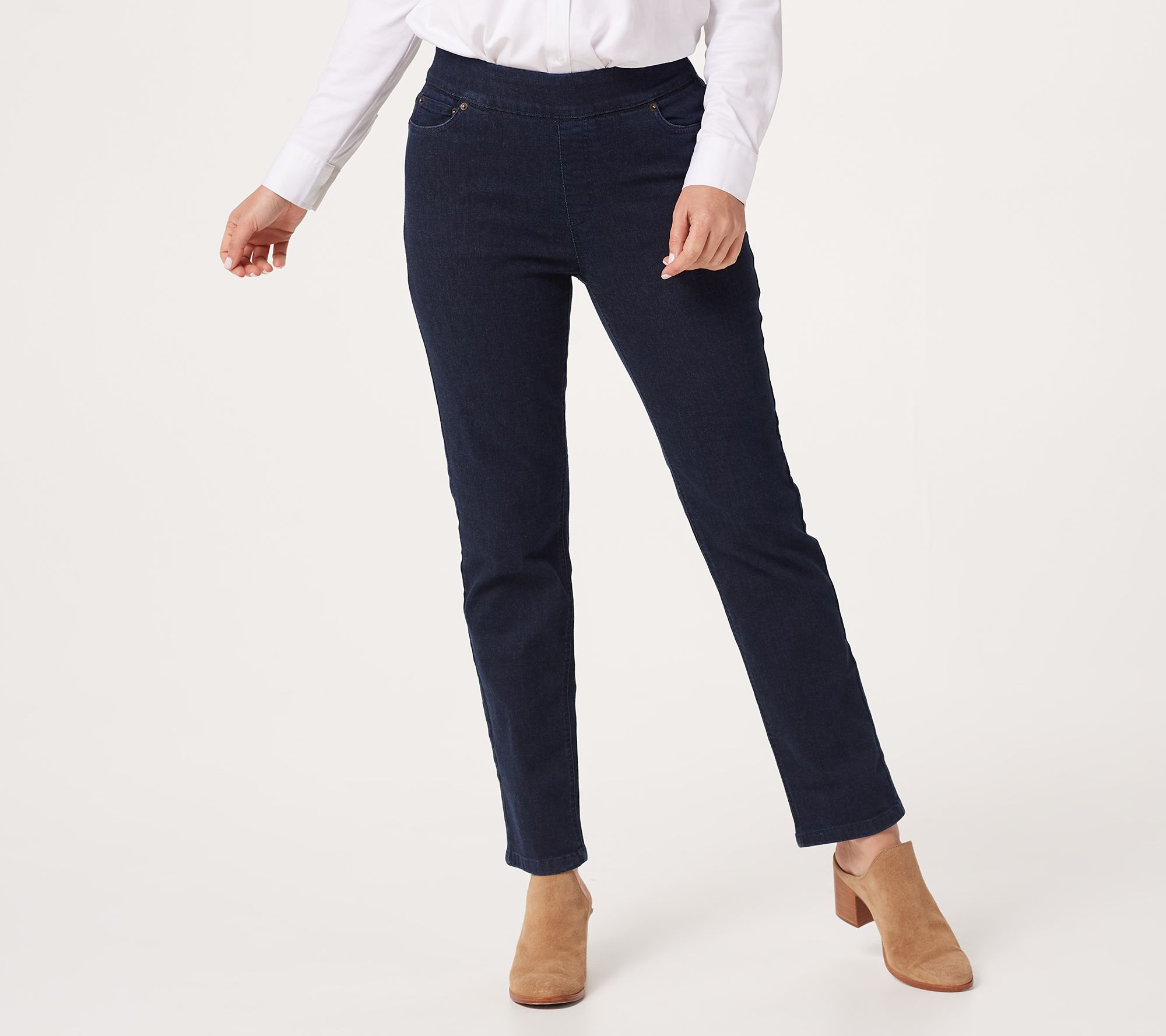 "As Is" Denim & Co. Petite Cozy Touch Full Length Straight Jeans